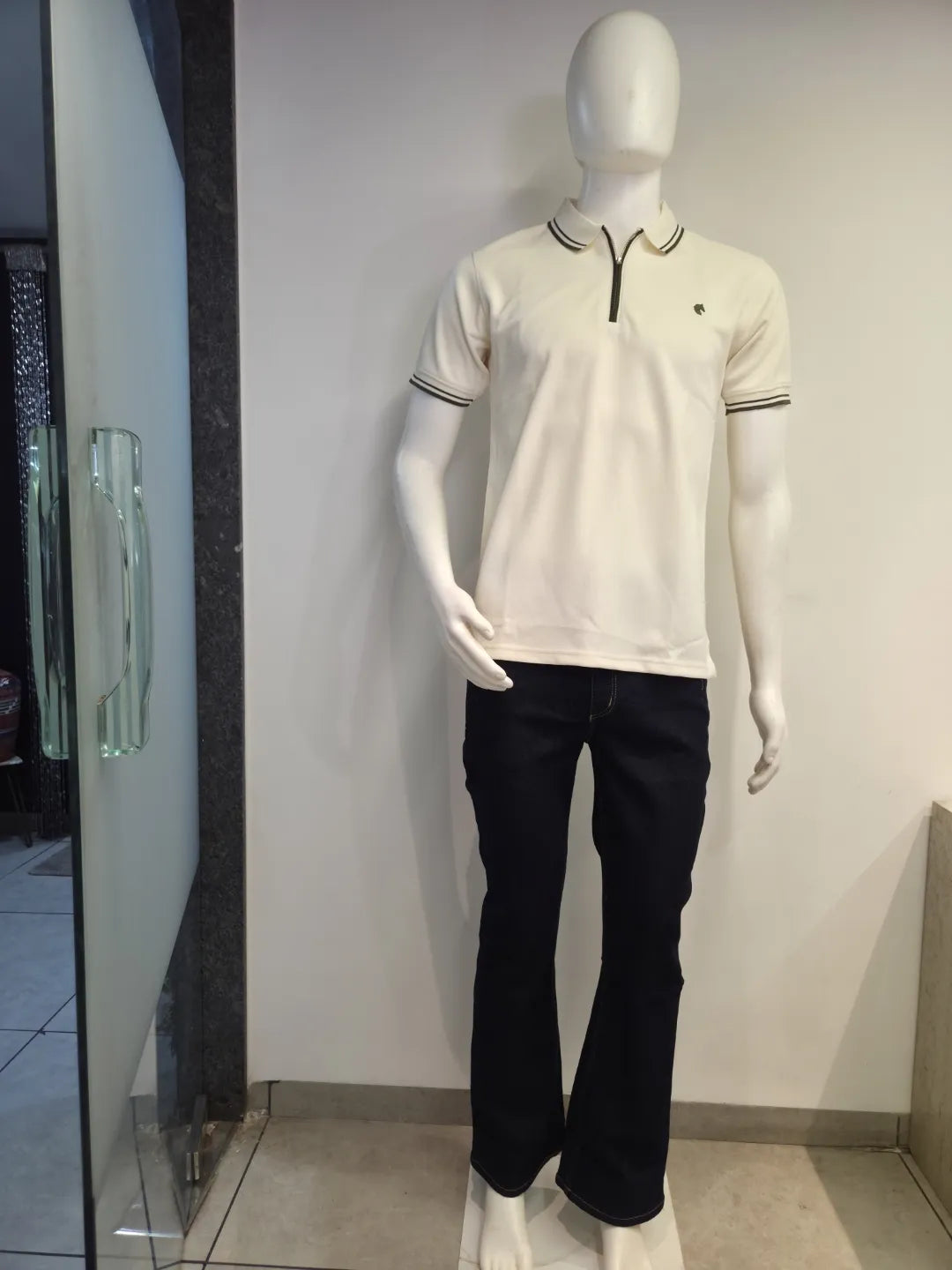Cream - Men's Zipper Polo