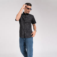 Black Floral Print Slim Fit Shirt