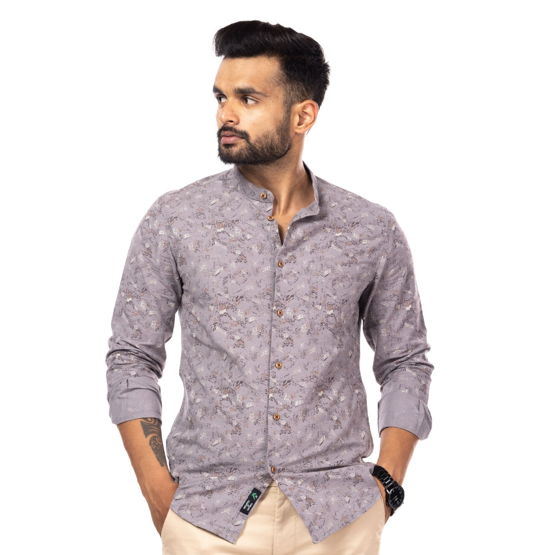 Floral Print Grey Slim Fit Shirt