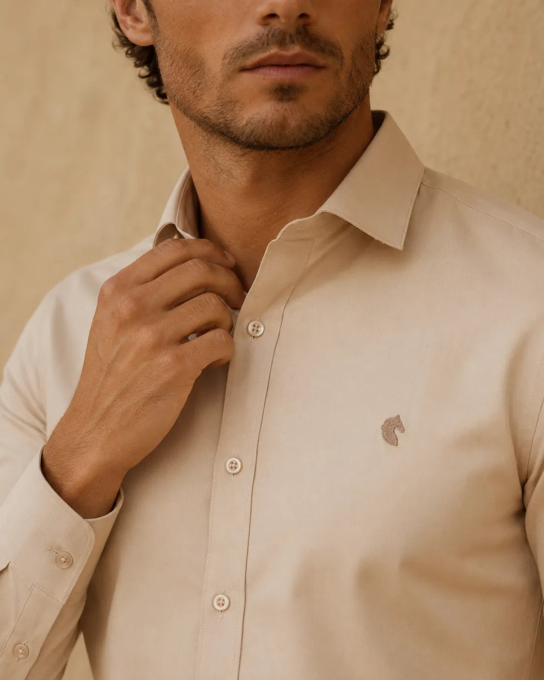 Beige - Solid Slim Fit Oxford Shirt