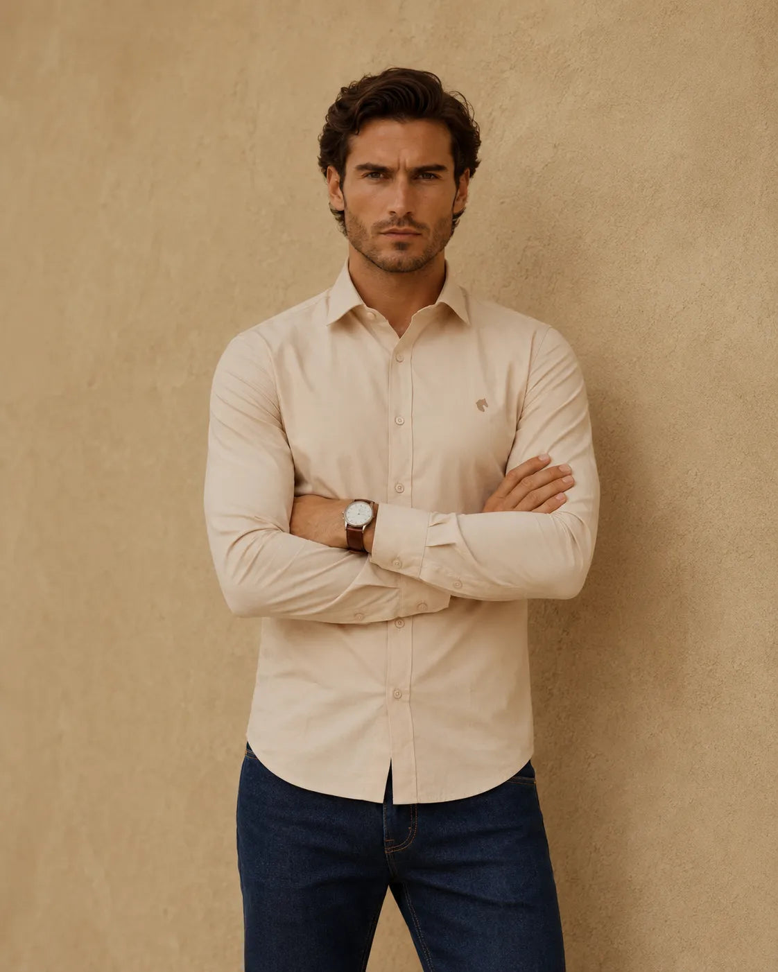 Beige - Solid Slim Fit Oxford Shirt