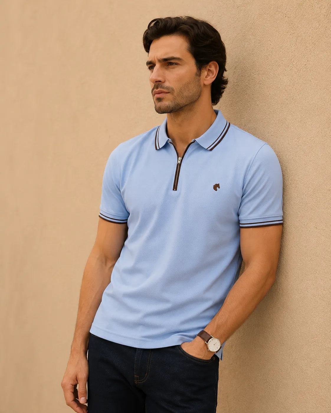 Sky Blue - Men's Zipper Polo