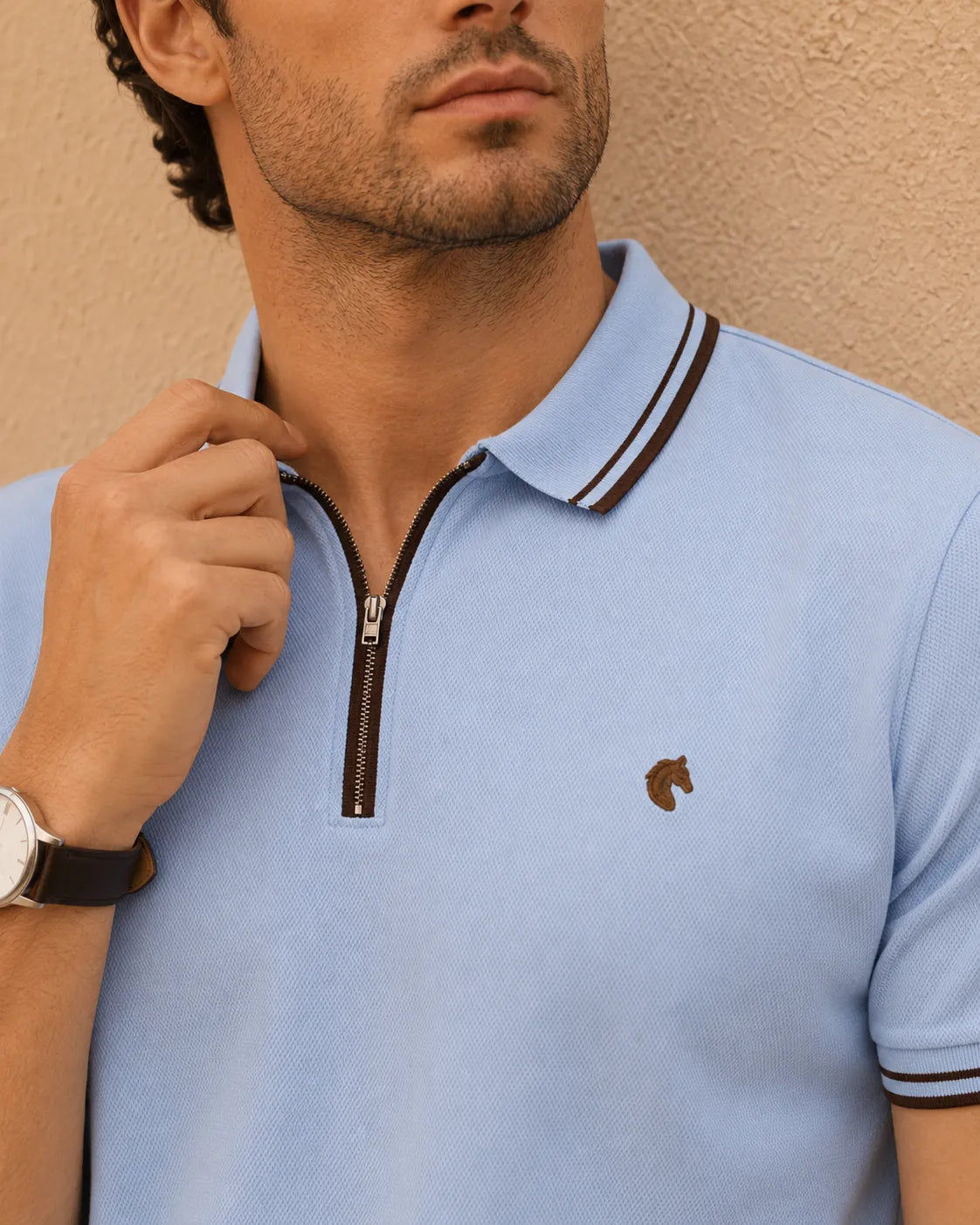 Sky Blue - Men's Zipper Polo