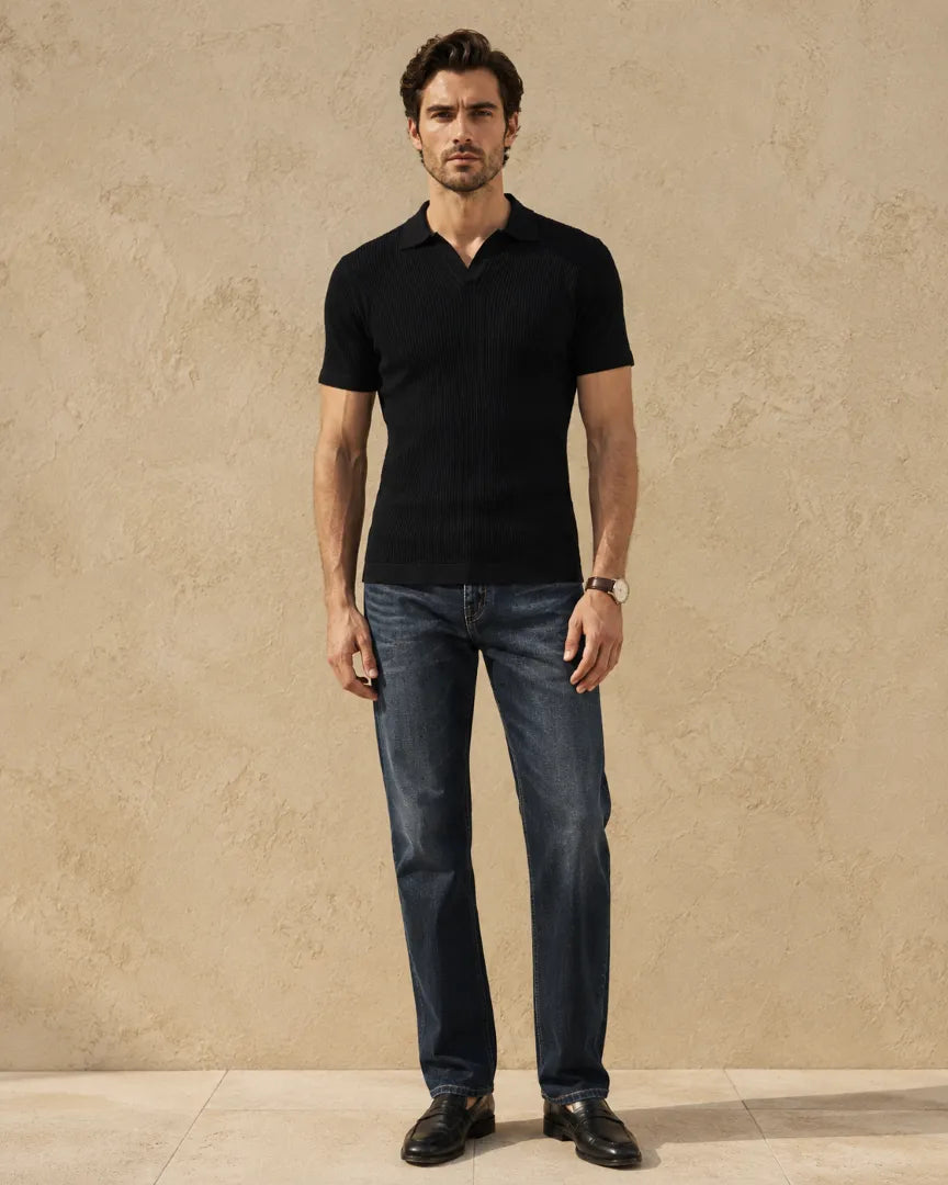 Black - Men's Premium Flat Knit Polo T-Shirt
