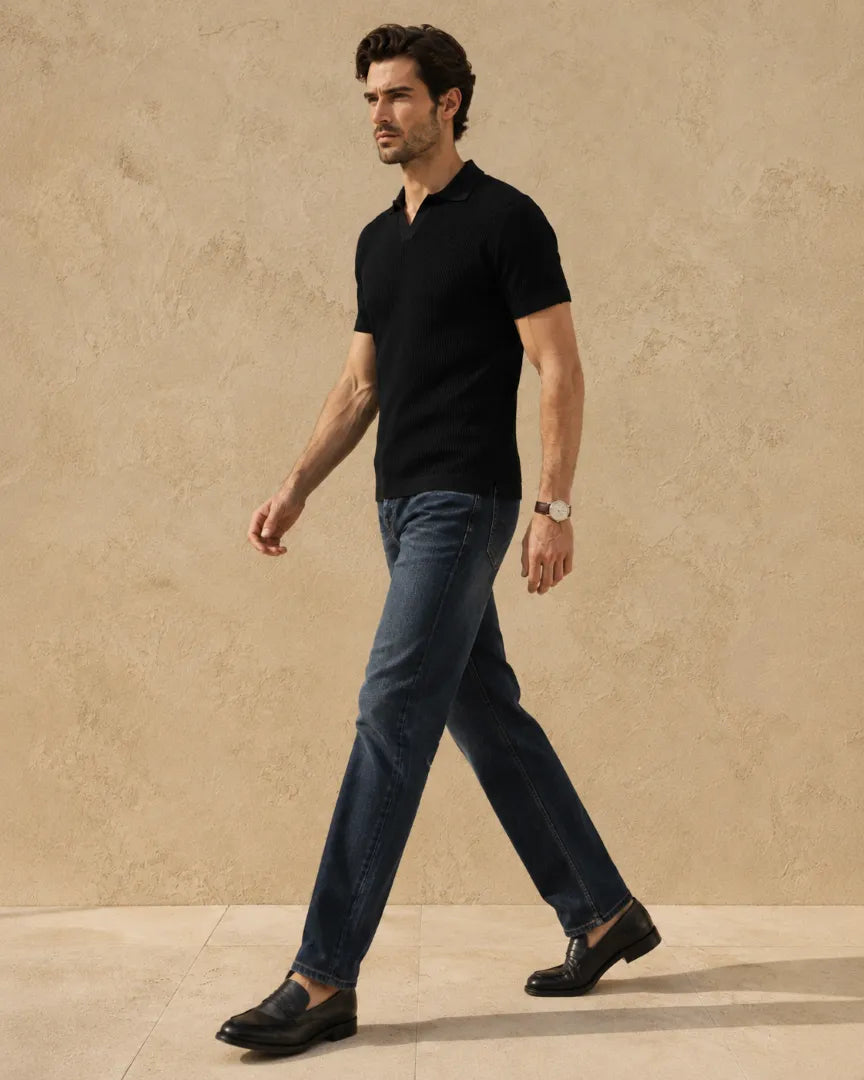 Black - Men's Premium Flat Knit Polo T-Shirt