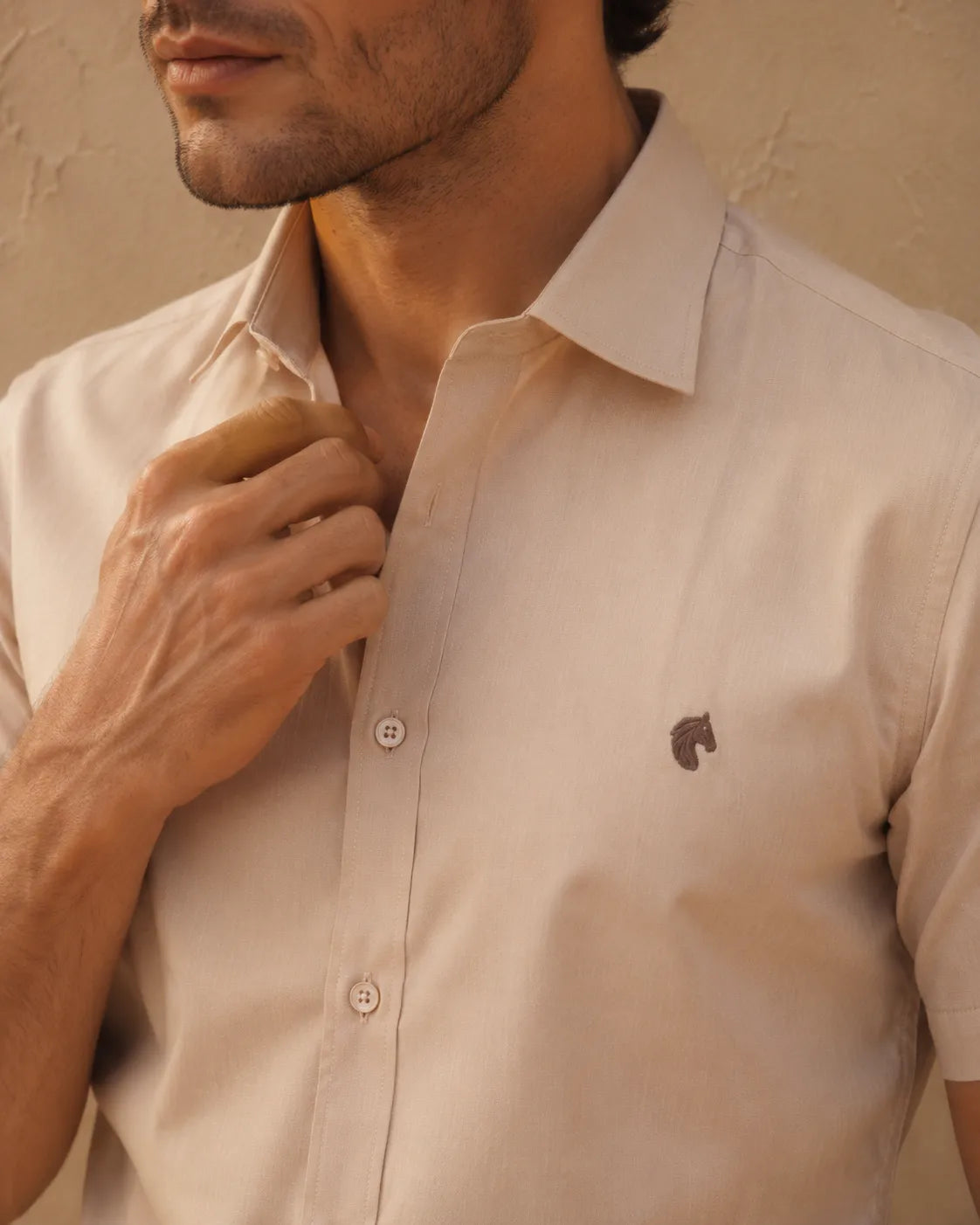 Beige - Solid Slim Fit Oxford Shirt
