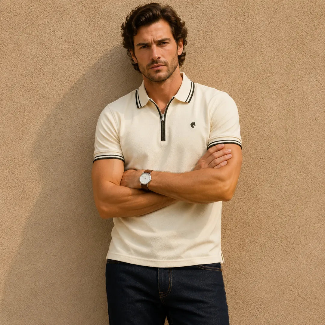 Cream - Men's Zipper Polo
