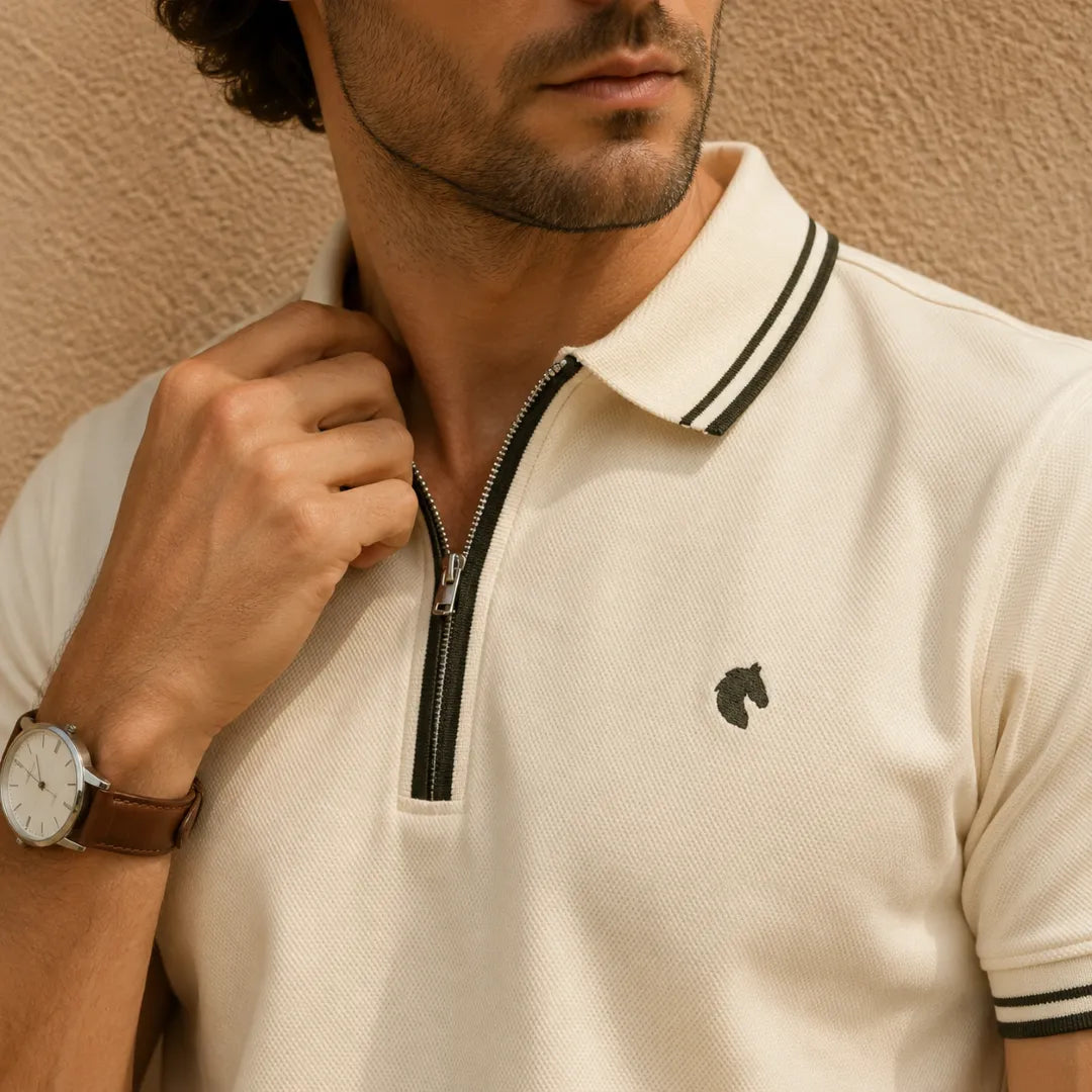 Cream - Men's Zipper Polo