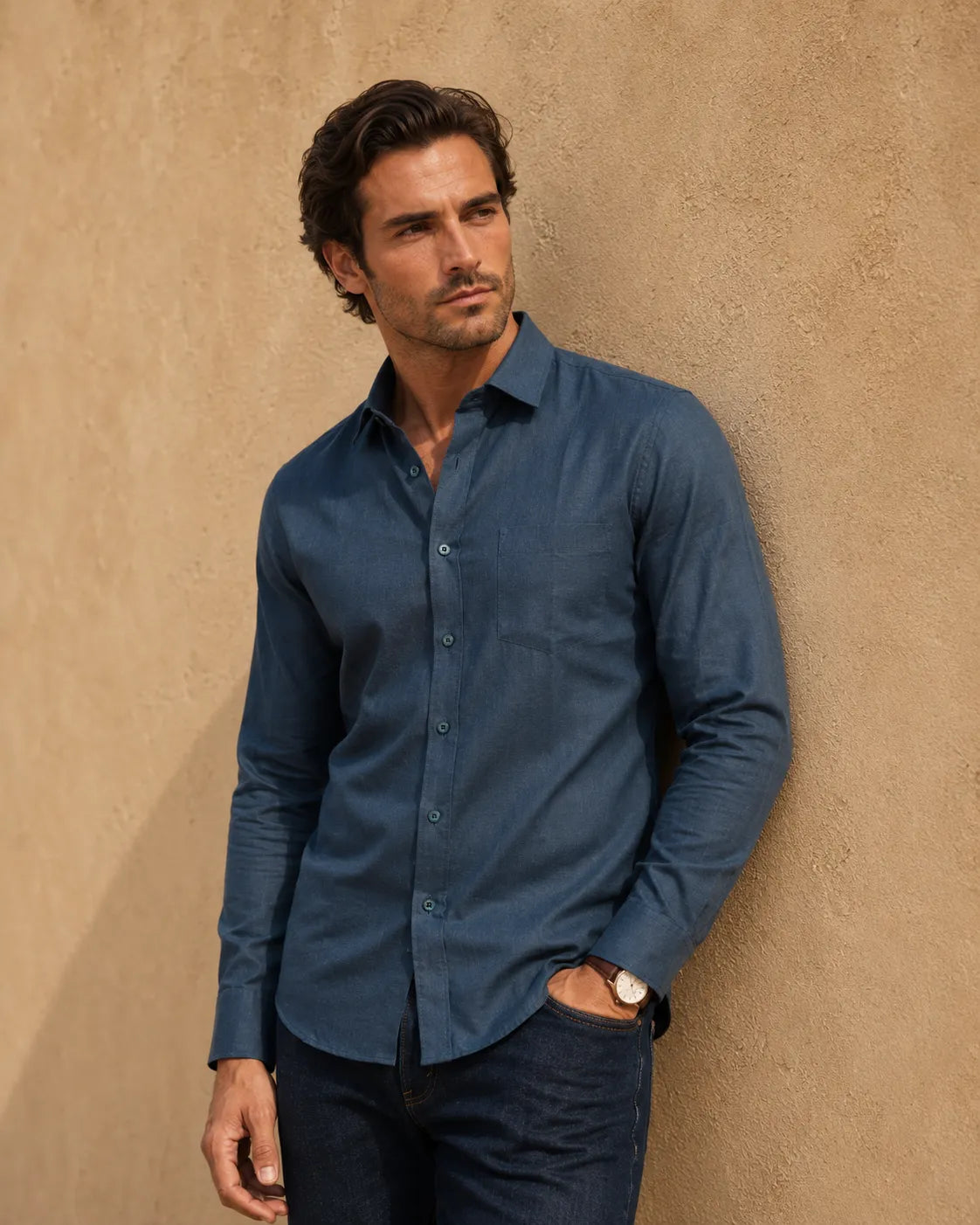 Teal - Men's Linen Solid Slim Fit Shirt