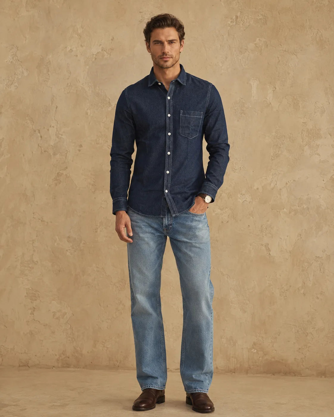 Dark Blue - Men's Denim Casual Shirt