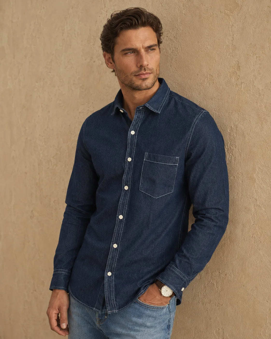 Dark Blue - Men's Denim Casual Shirt
