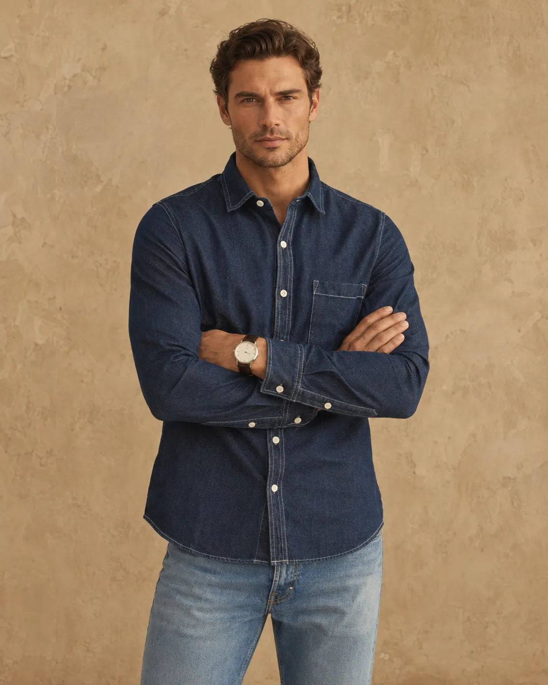 Dark Blue - Men's Denim Casual Shirt