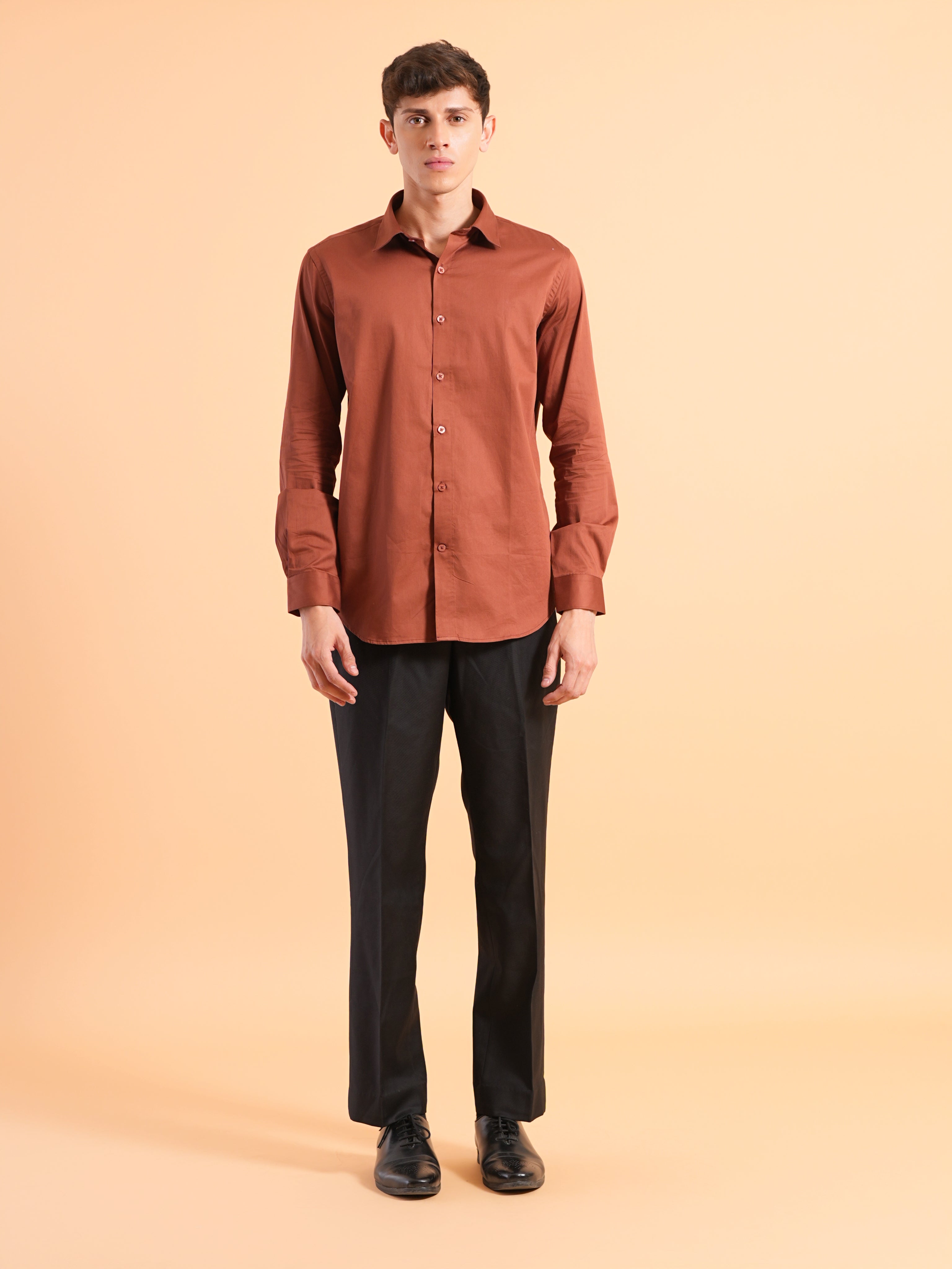 Terra Cotta Satin Slim Fit Shirt