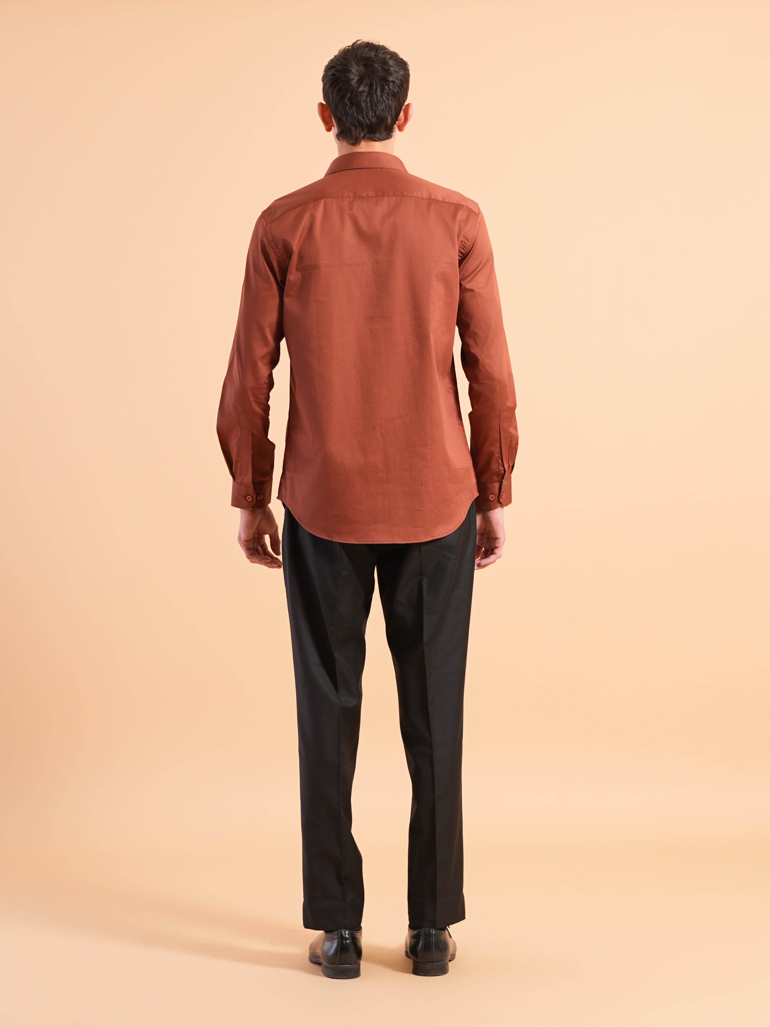 Terra Cotta Satin Slim Fit Shirt