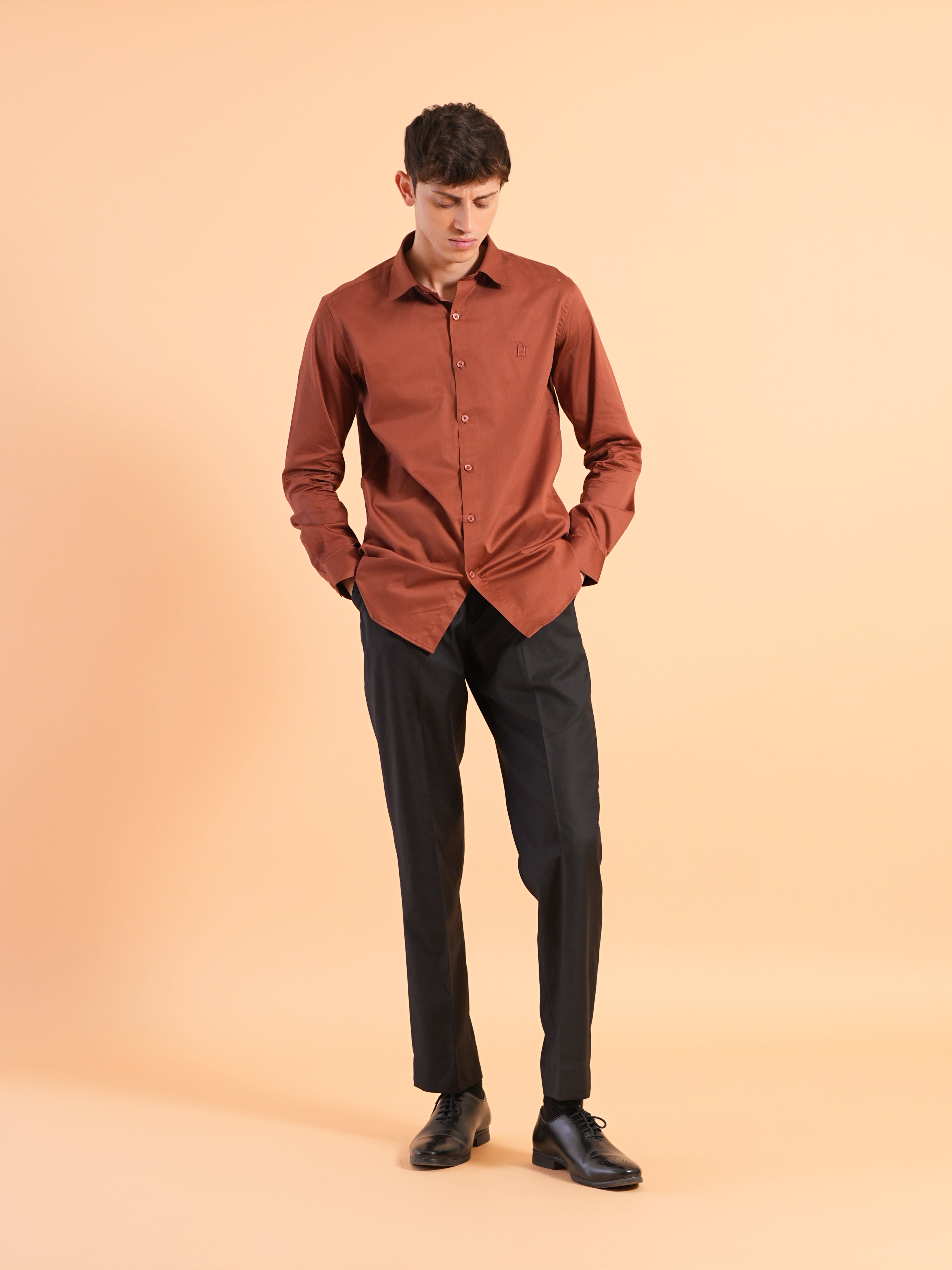 Terra Cotta Satin Slim Fit Shirt