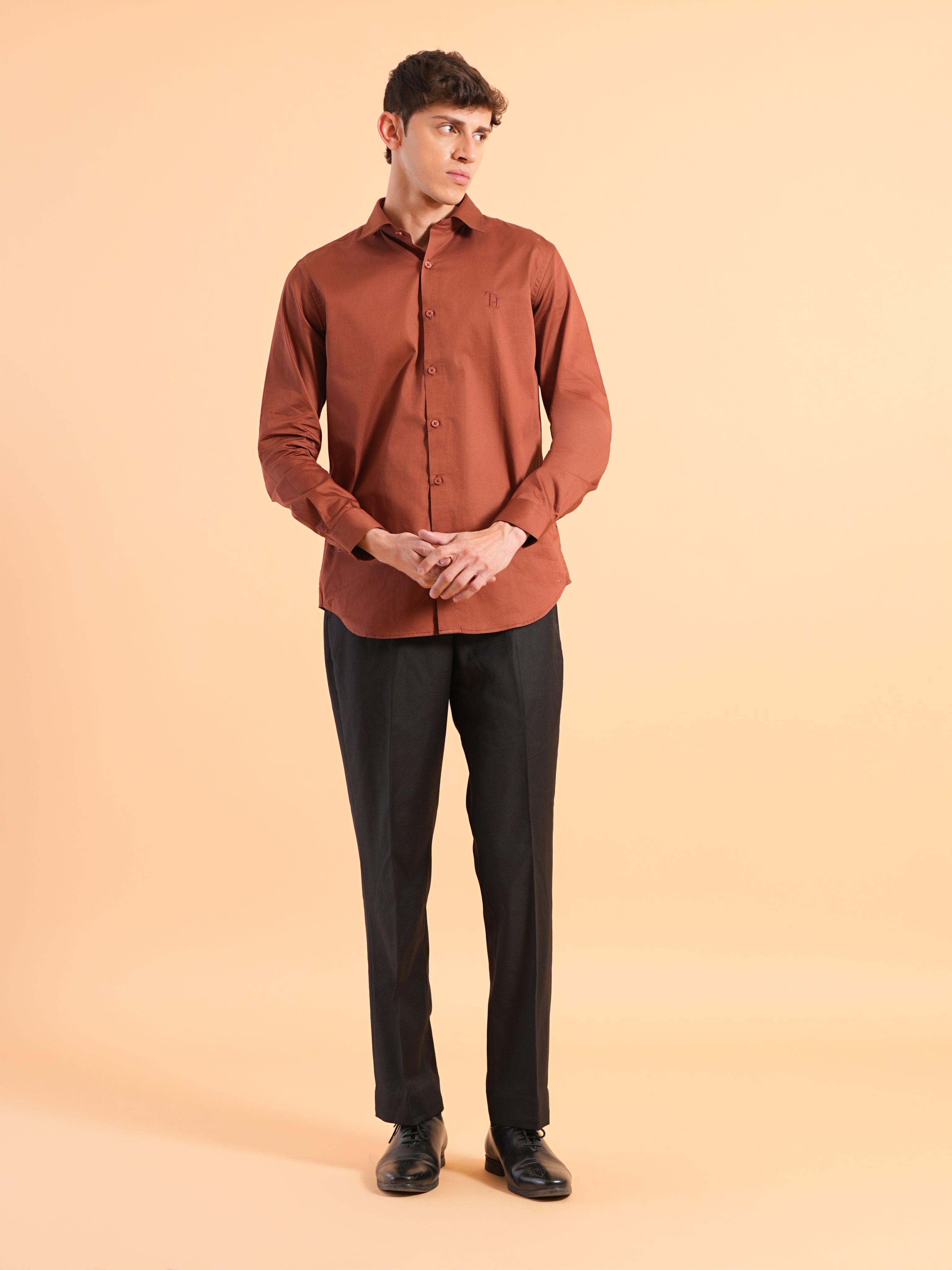 Terra Cotta Satin Slim Fit Shirt
