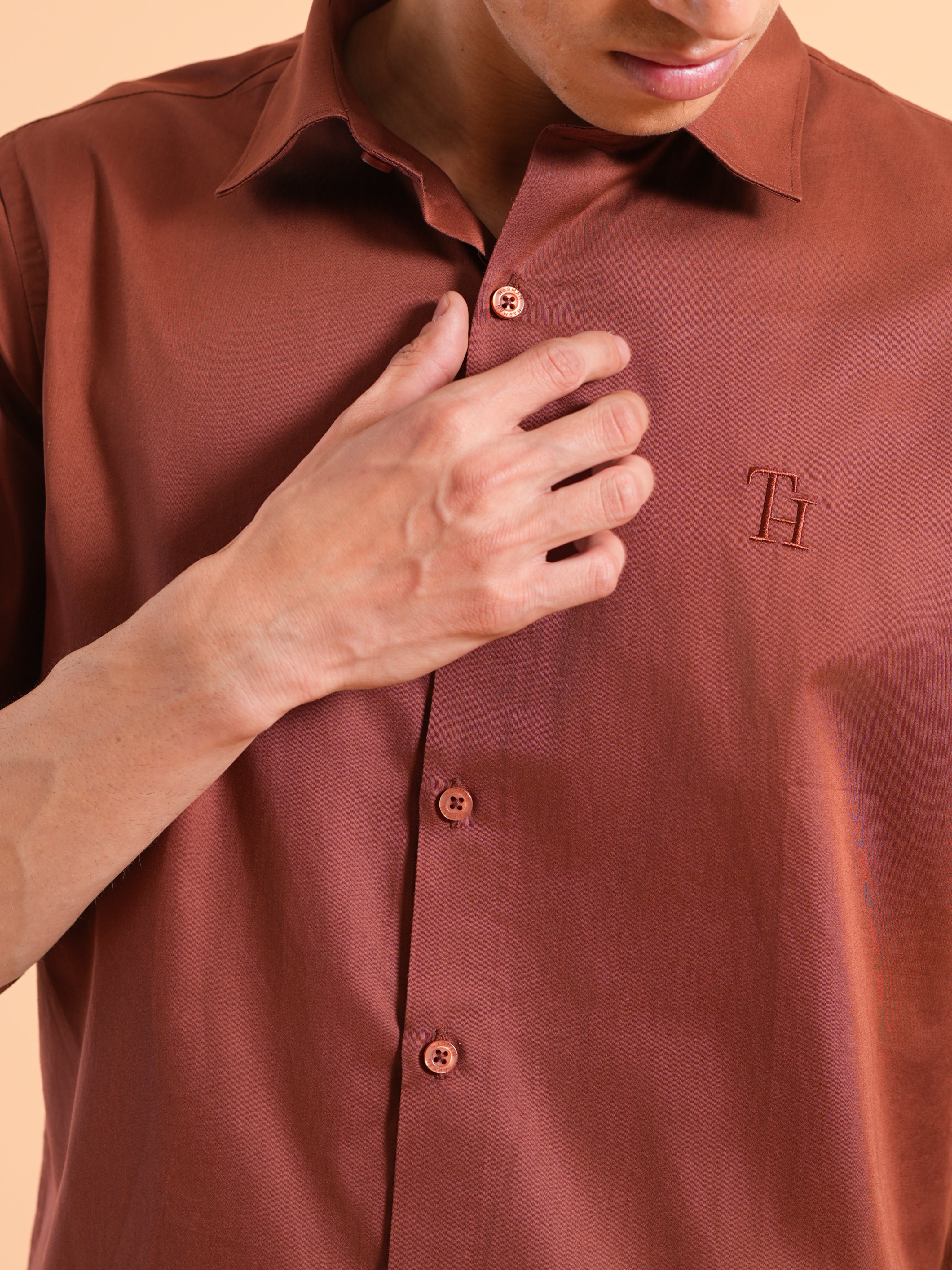 Terra Cotta Satin Slim Fit Shirt