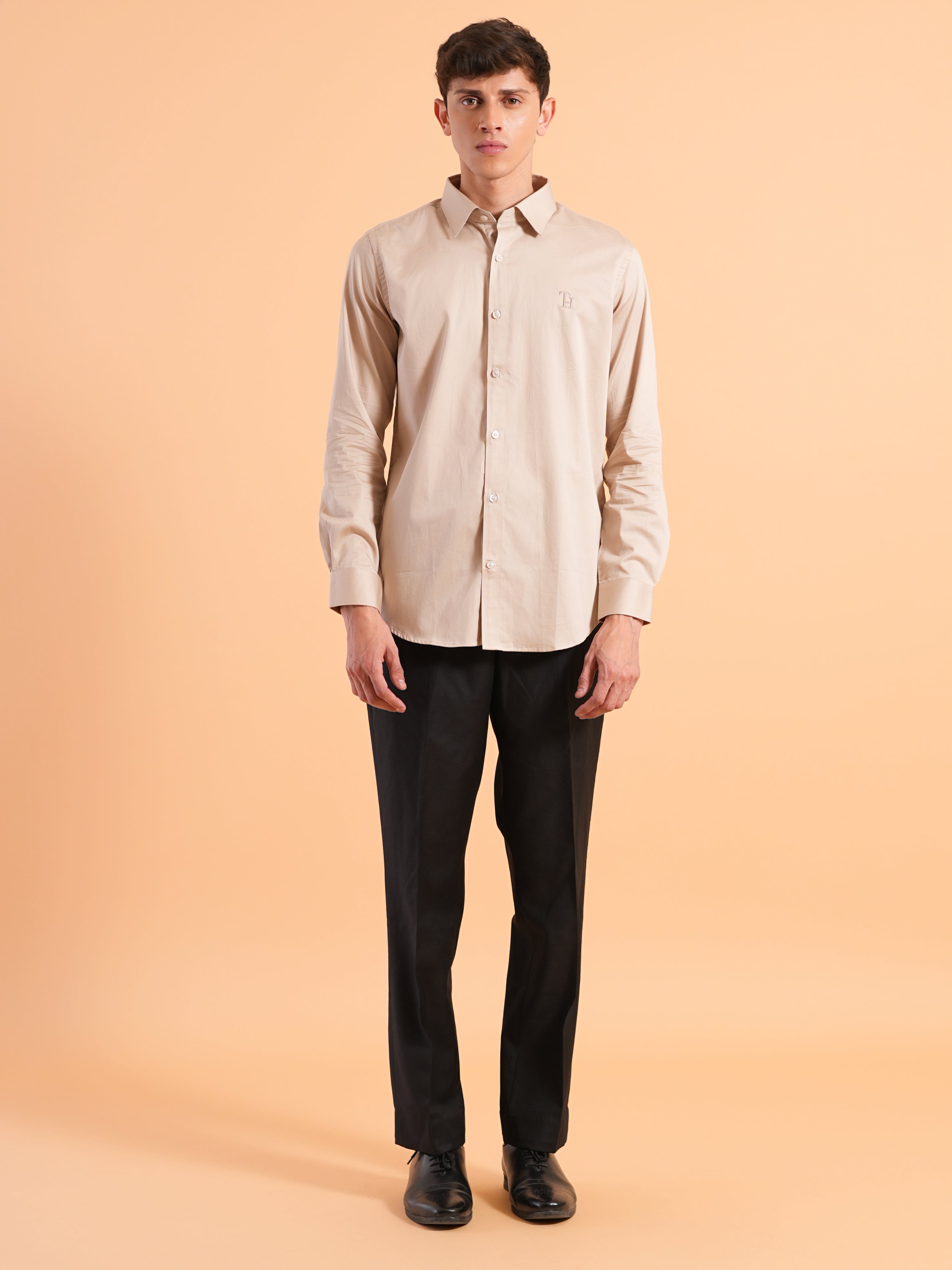 Beige Satin Slim Fit Shirt