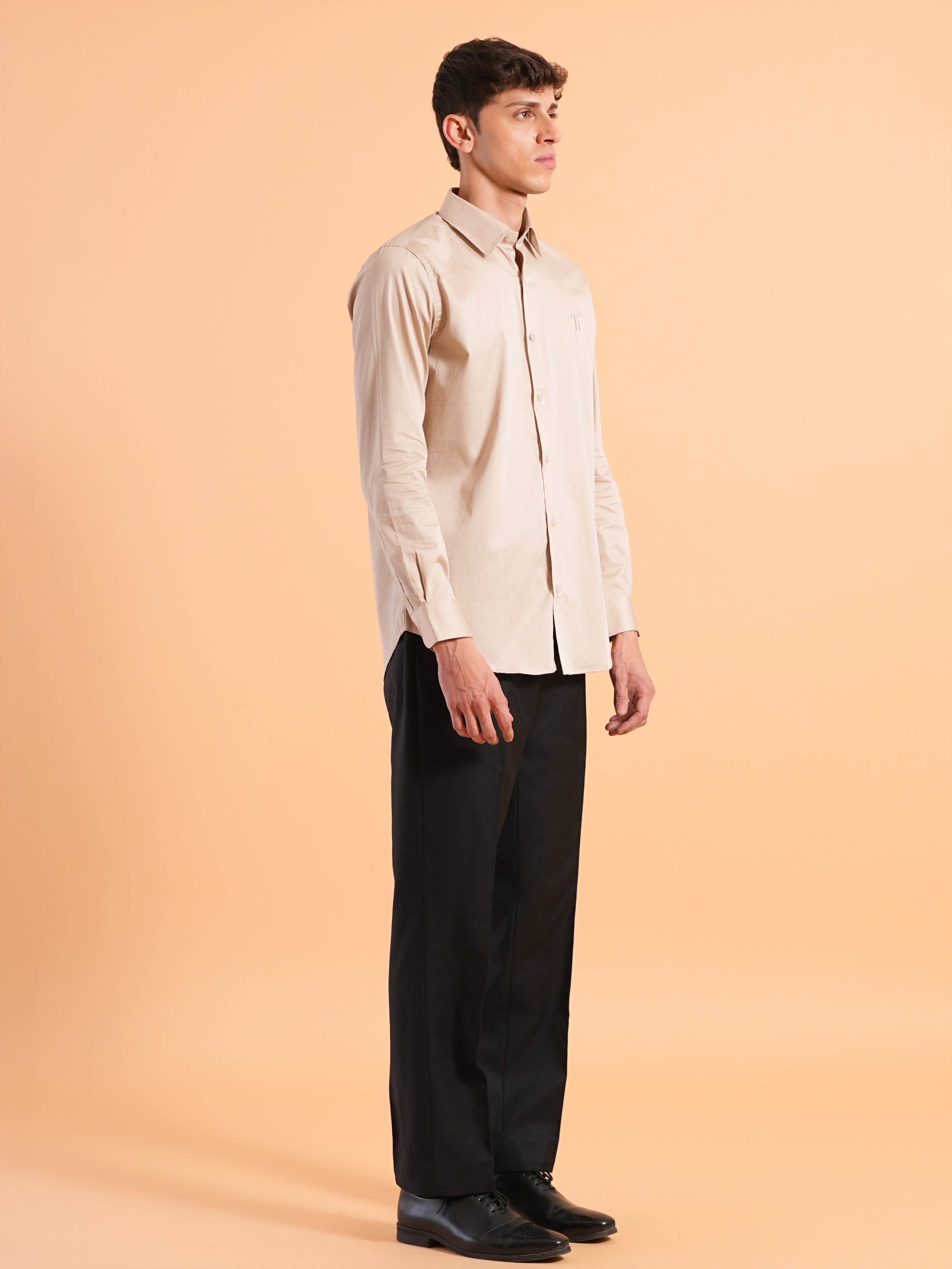 Beige Satin Slim Fit Shirt
