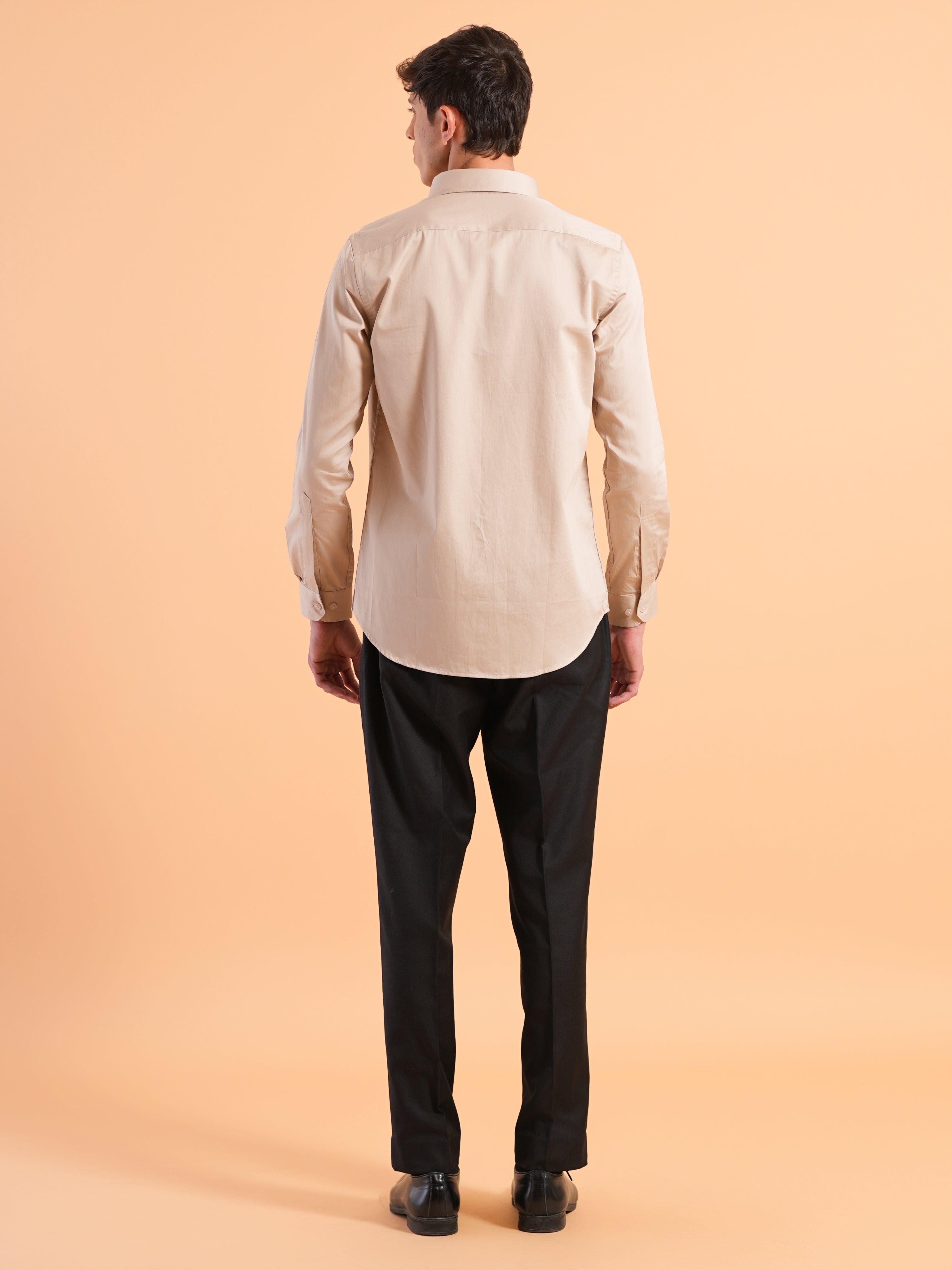 Beige Satin Slim Fit Shirt