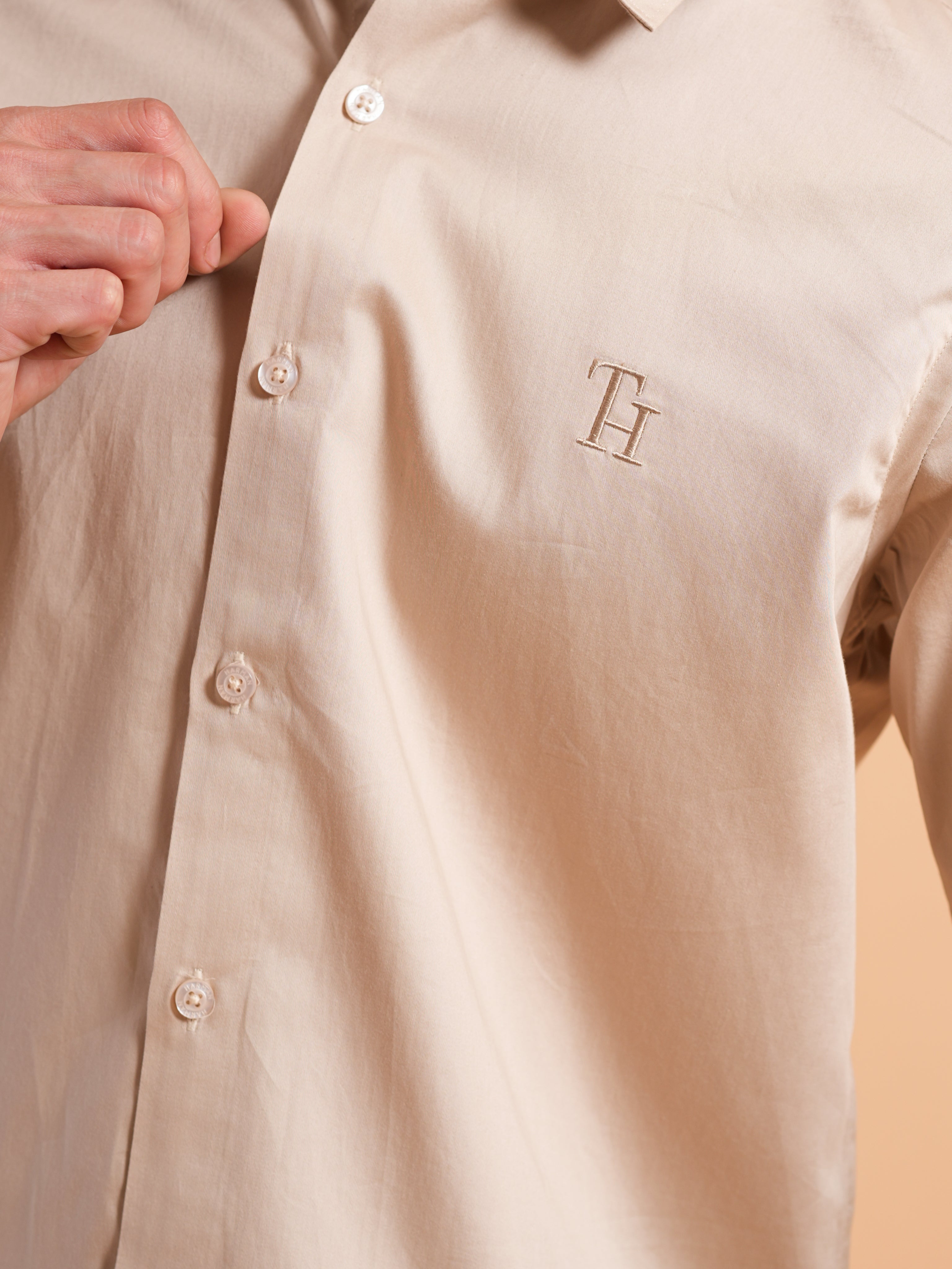 Beige Satin Slim Fit Shirt