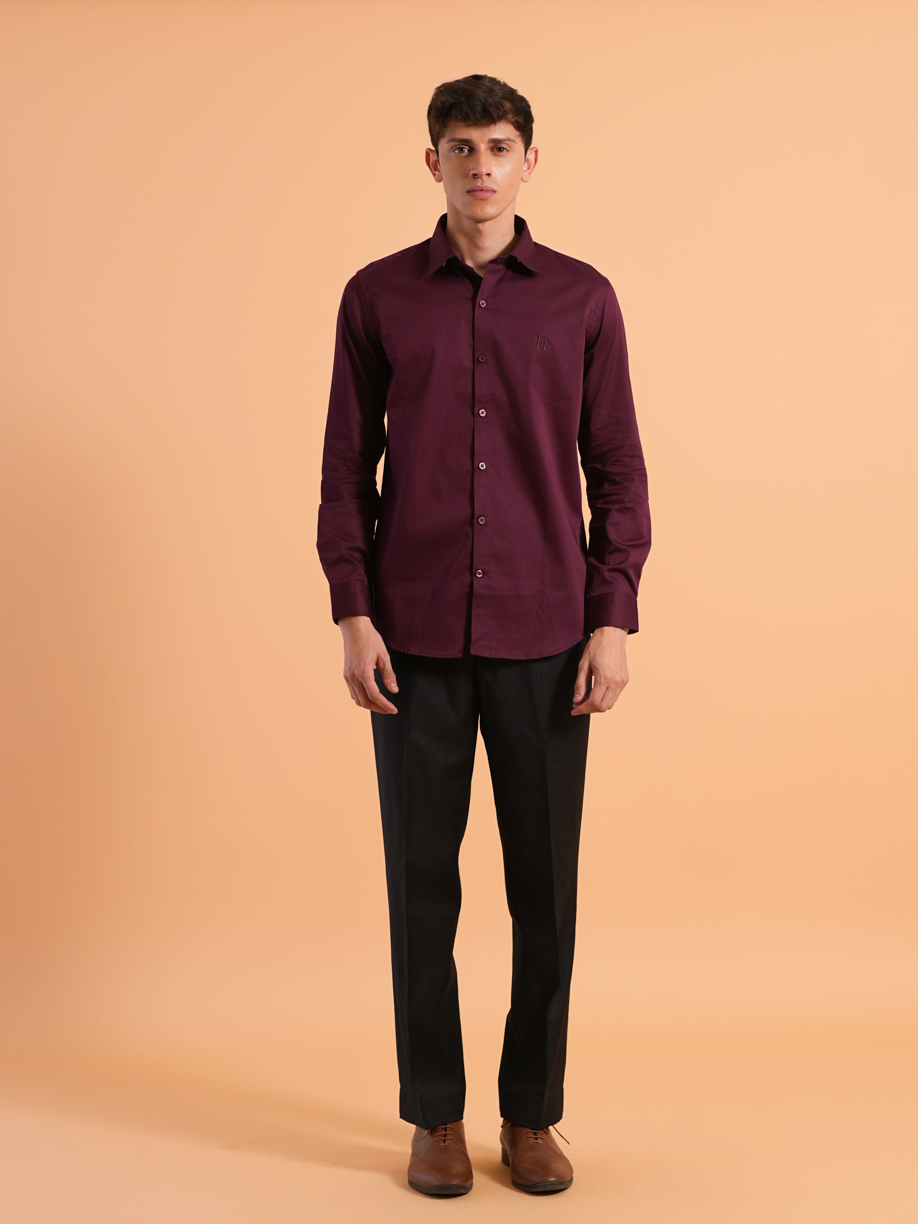 Deep Wine Satin Slim Fit Shirt