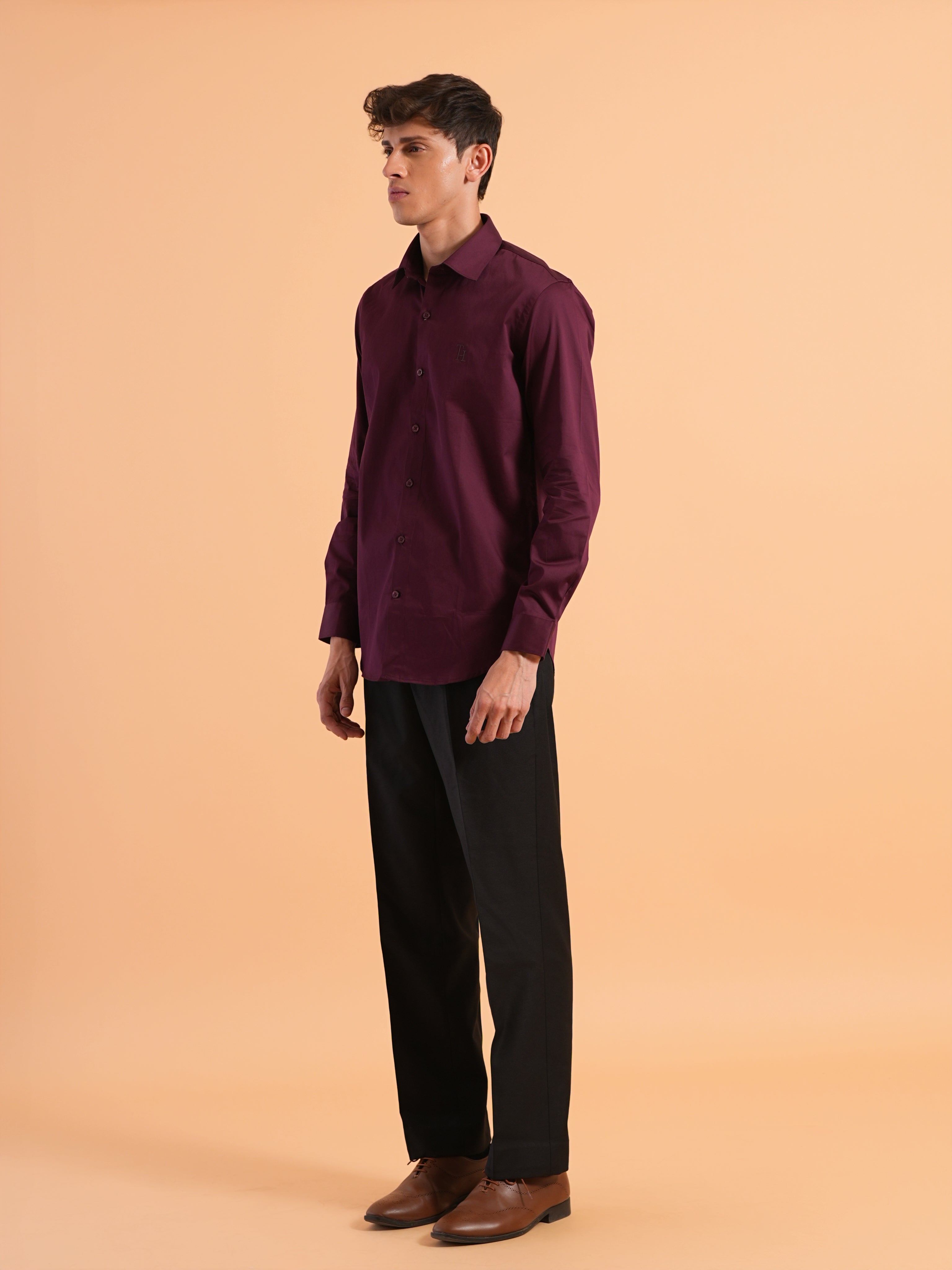 Deep Wine Satin Slim Fit Shirt