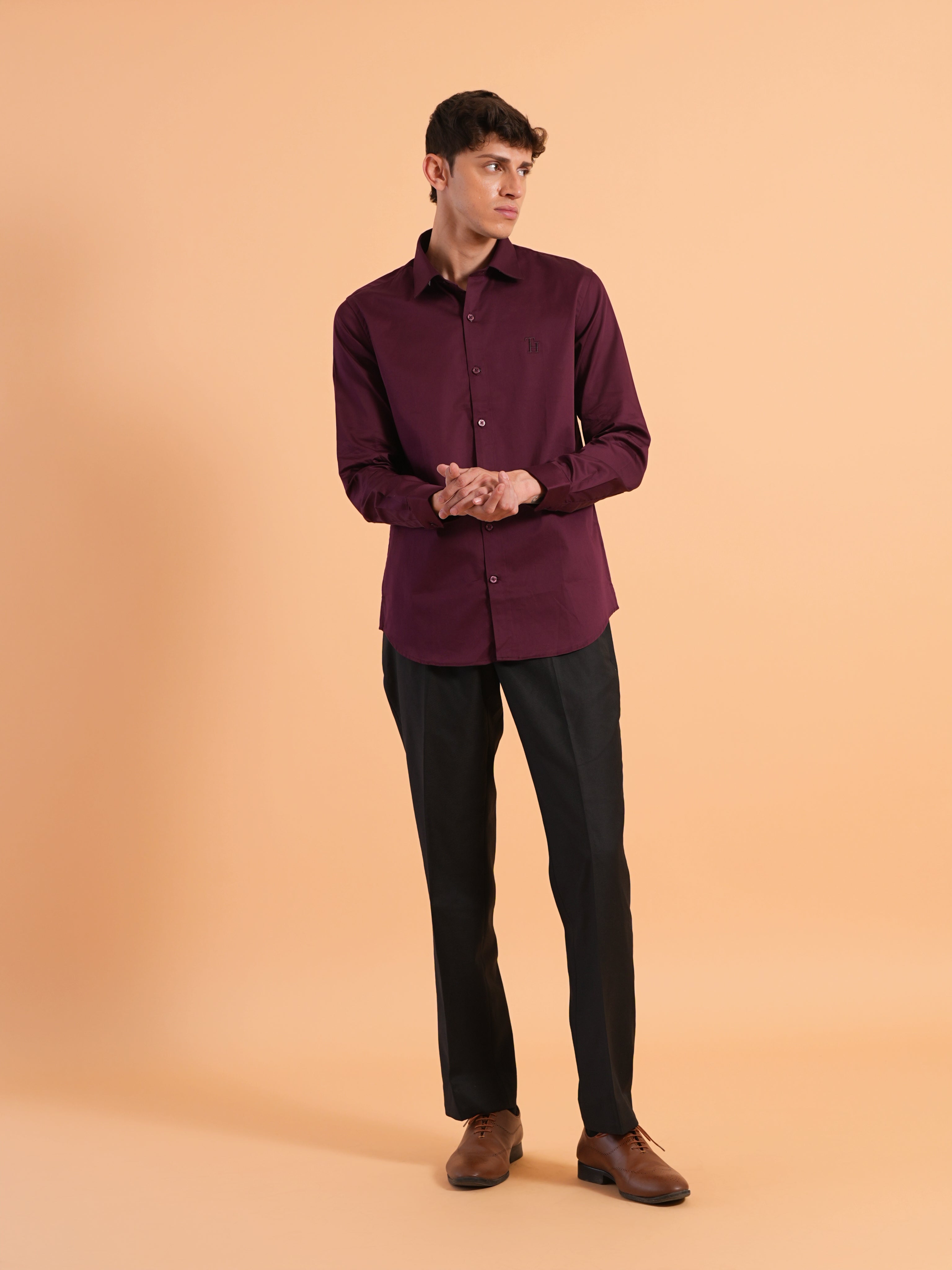 Deep Wine Satin Slim Fit Shirt