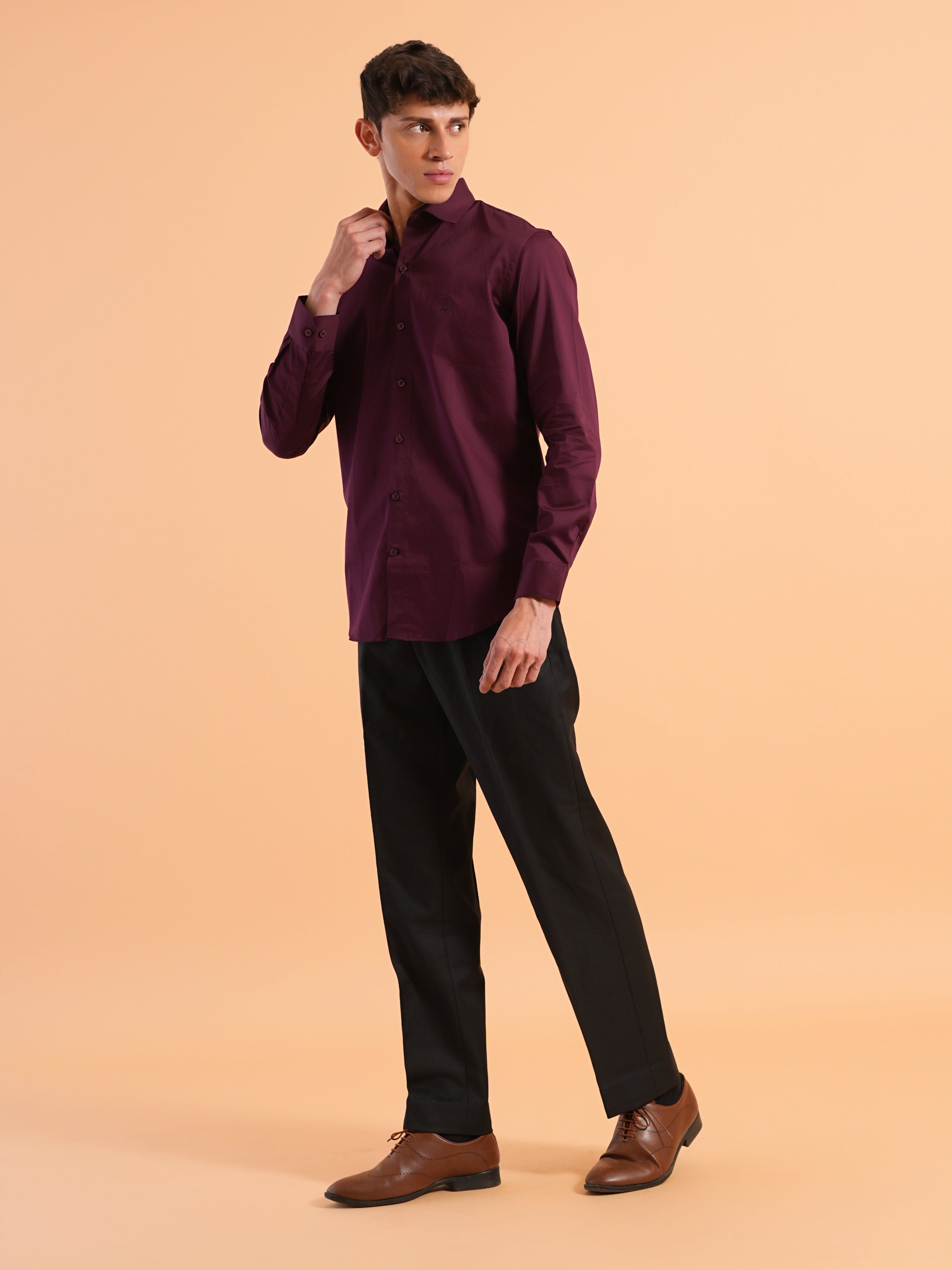 Deep Wine Satin Slim Fit Shirt