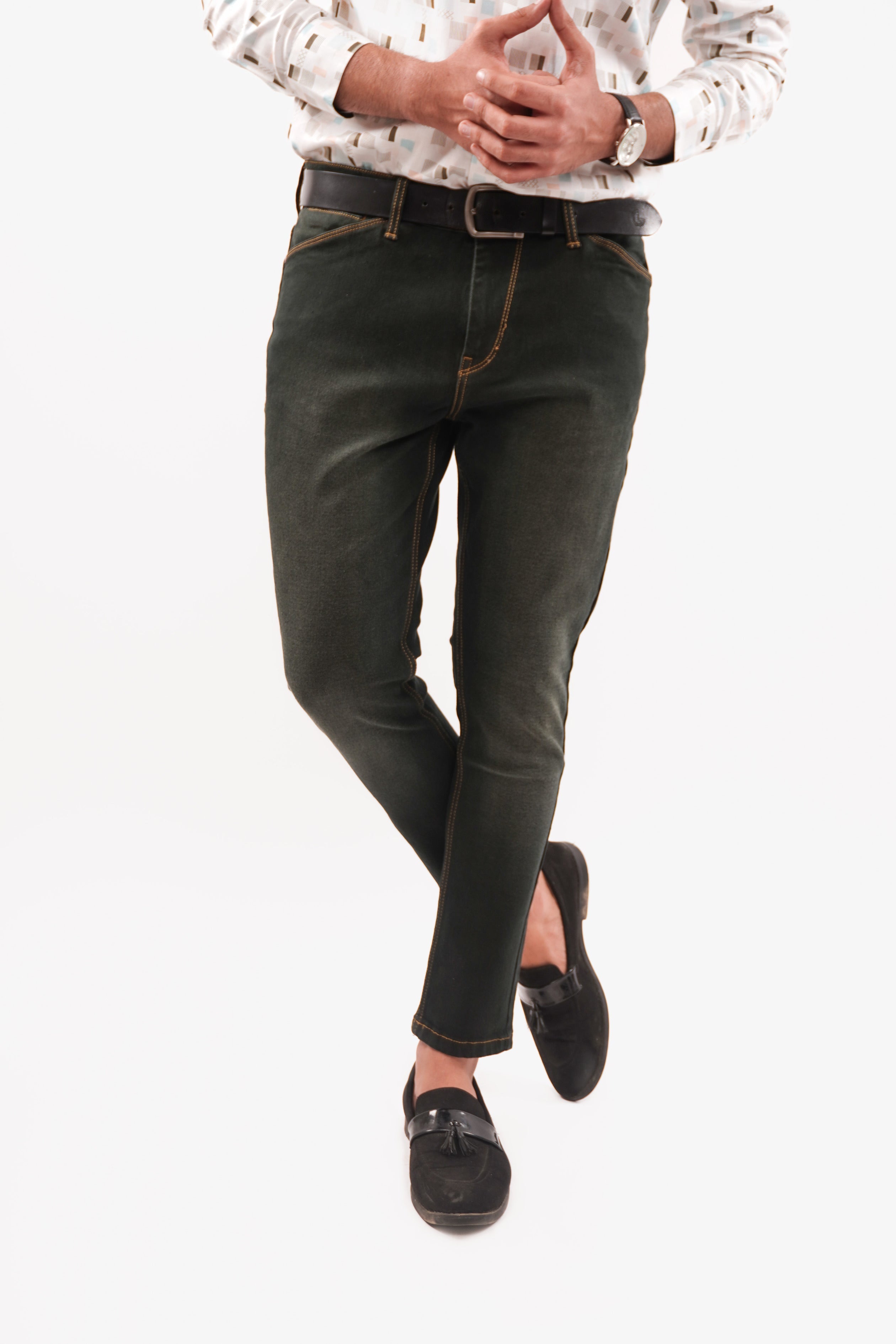 Olive Tapered Fit Denim