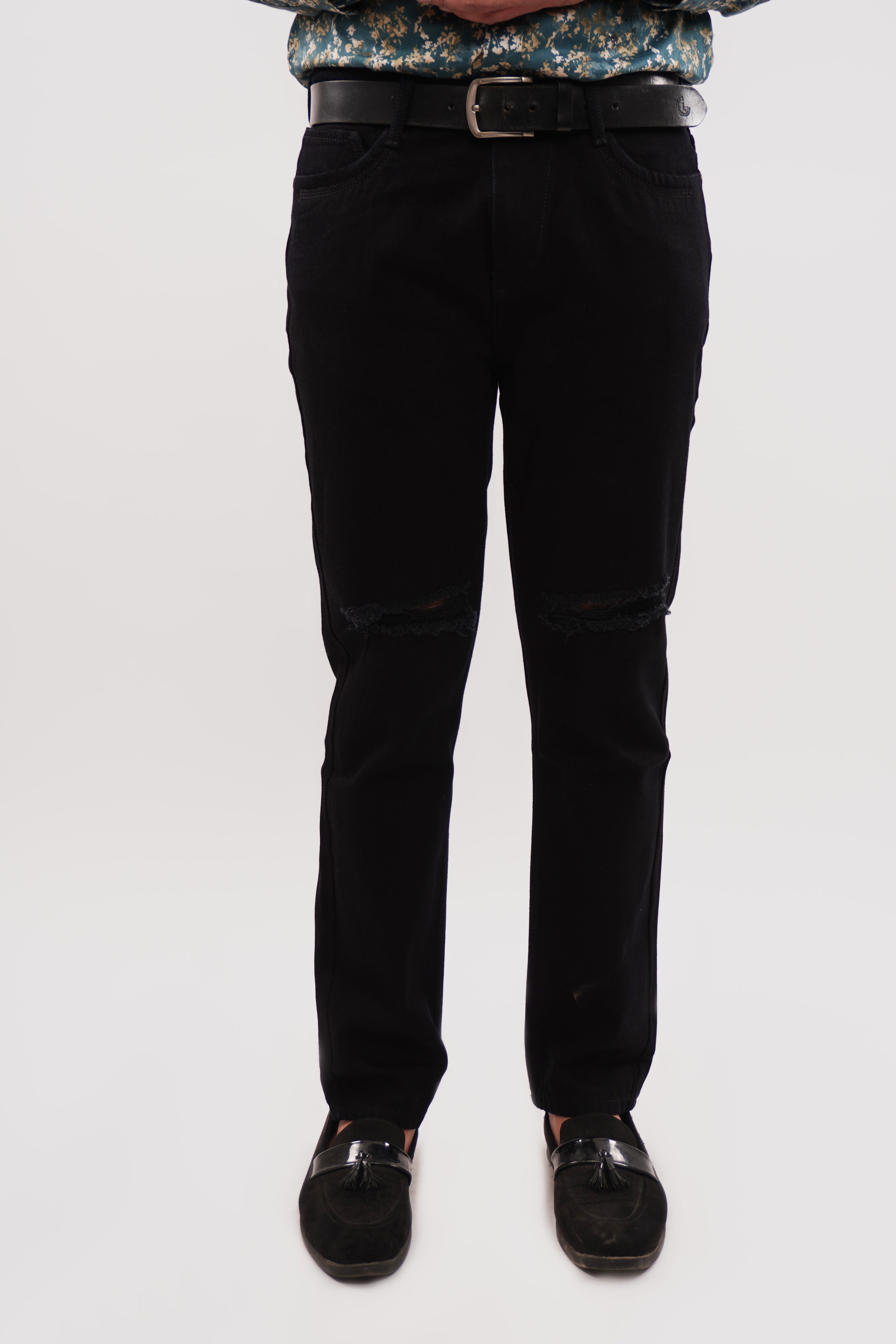 Black Regular Fit Rugged Denim