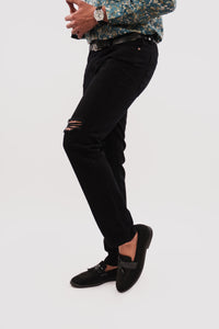 Black Regular Fit Rugged Denim