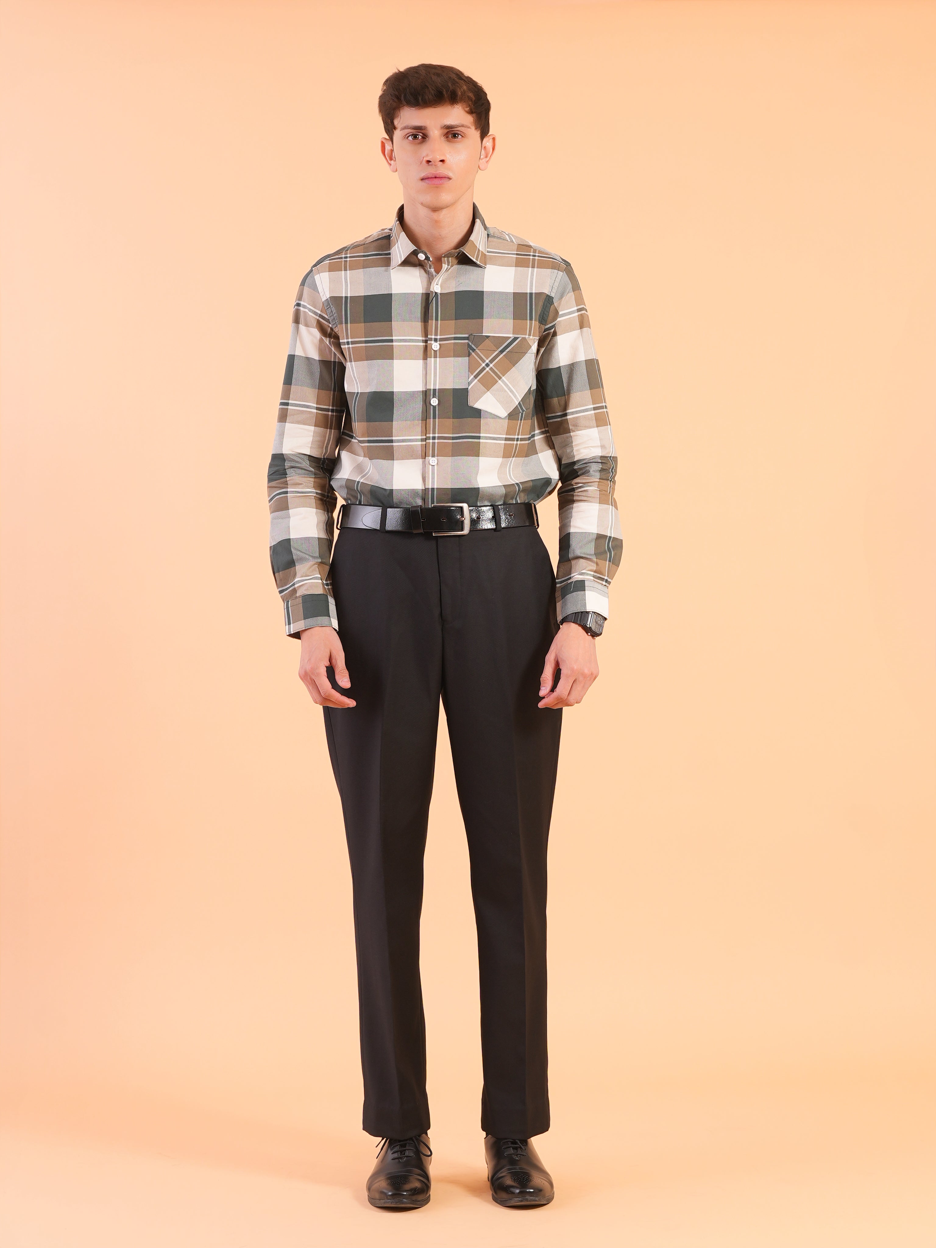 Green Check Regular Fit Shirt