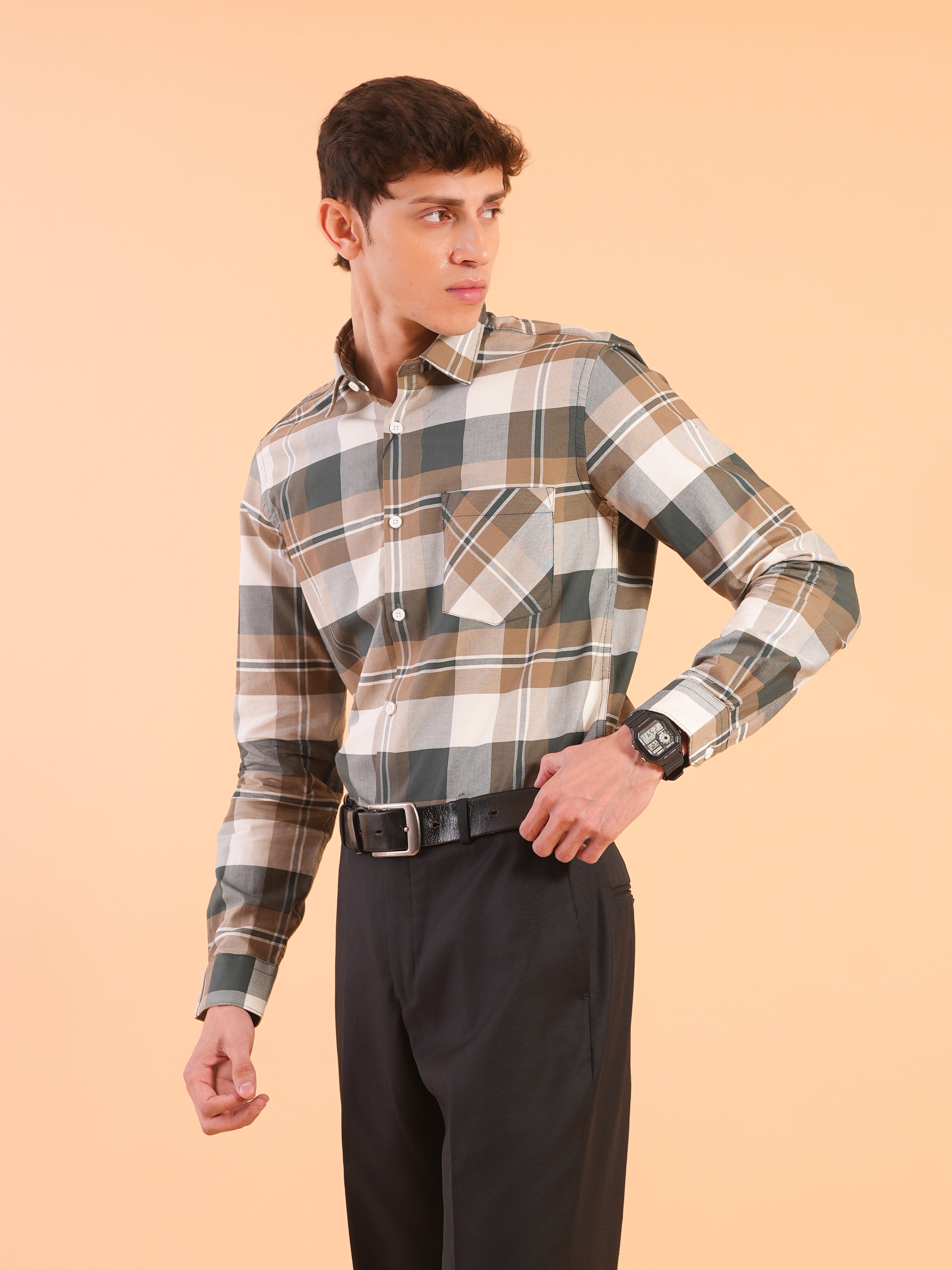 Green Check Regular Fit Shirt
