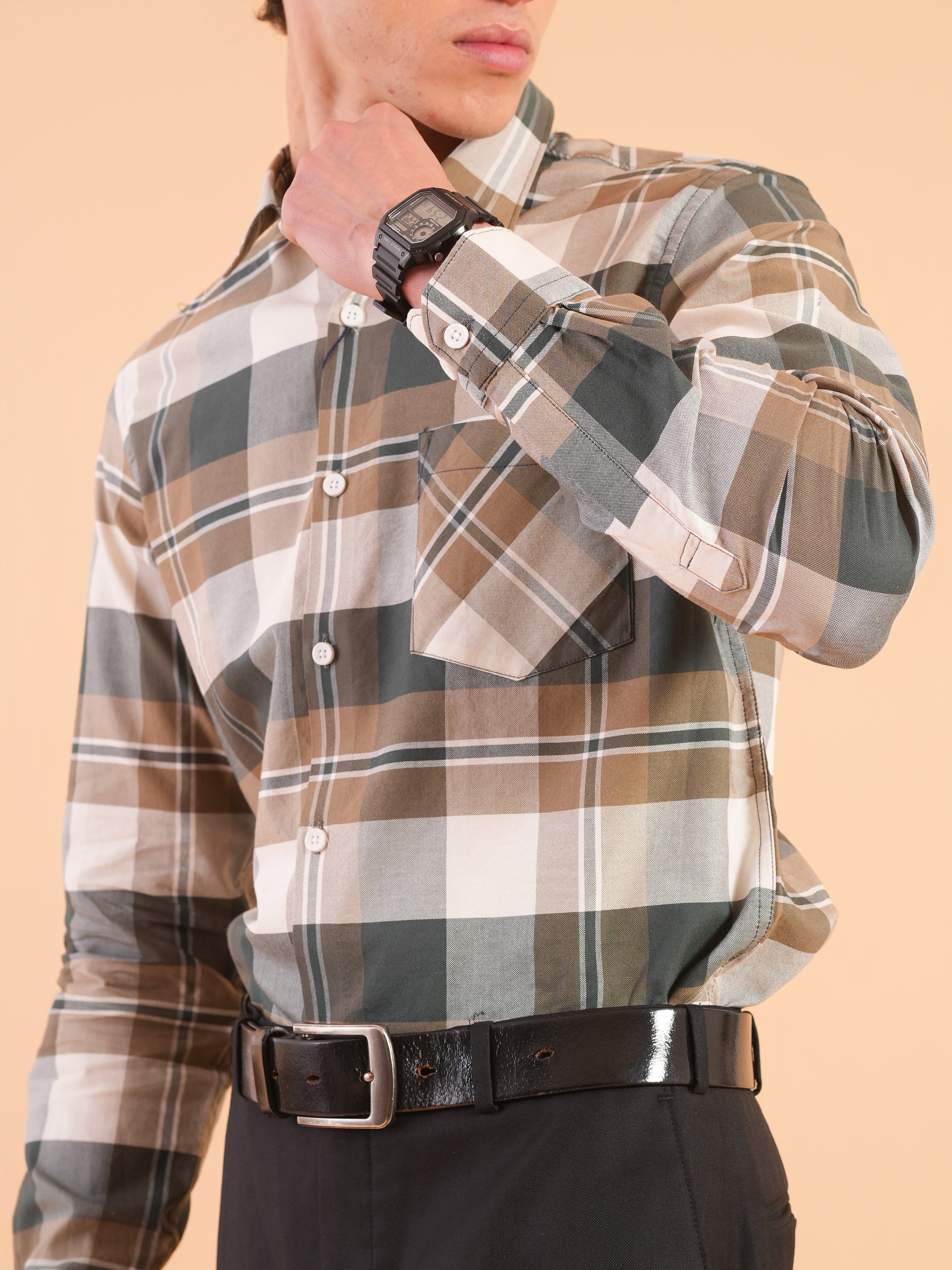 Green Check Regular Fit Shirt