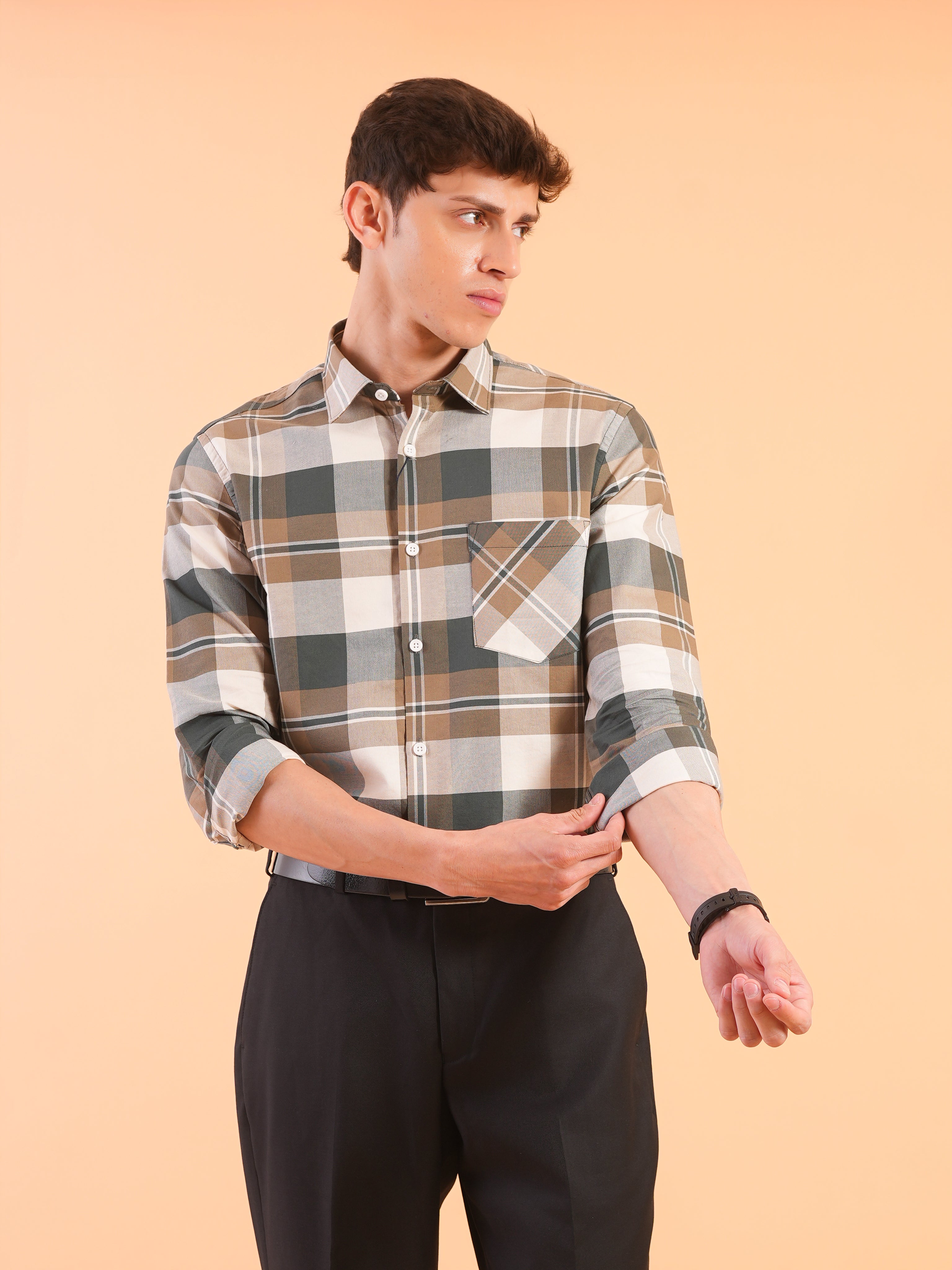 Green Check Regular Fit Shirt