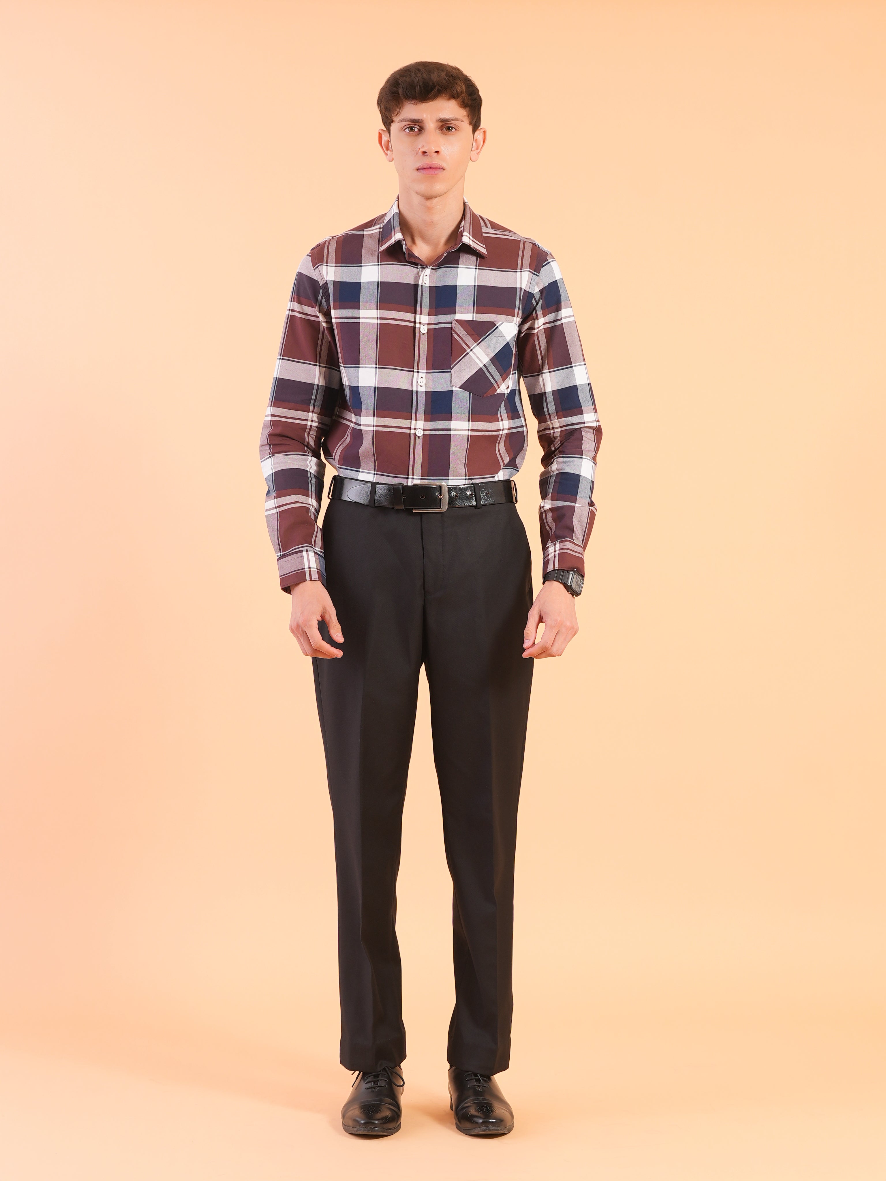 Wine Check Regular Fit Shirt