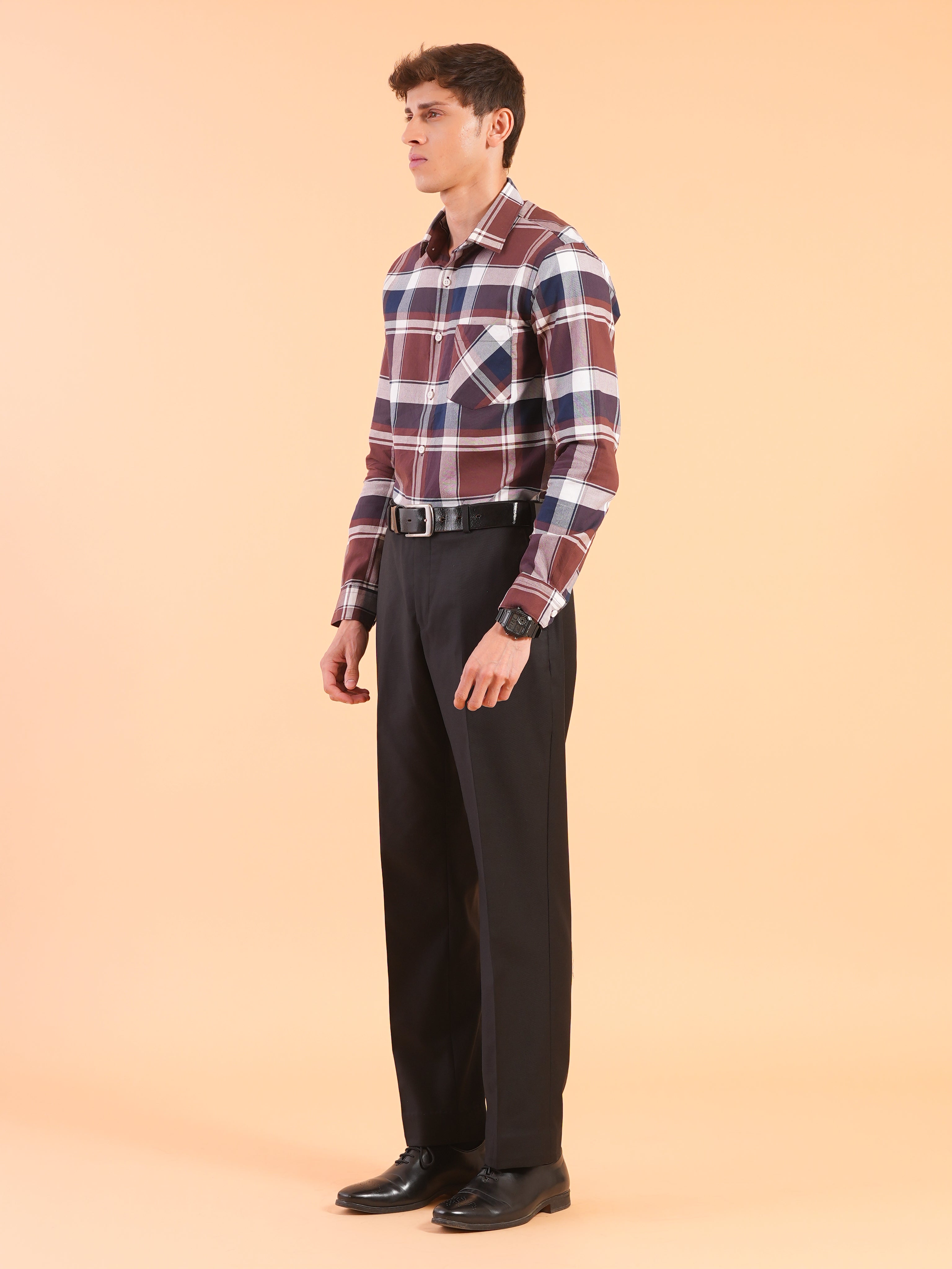 Wine Check Regular Fit Shirt