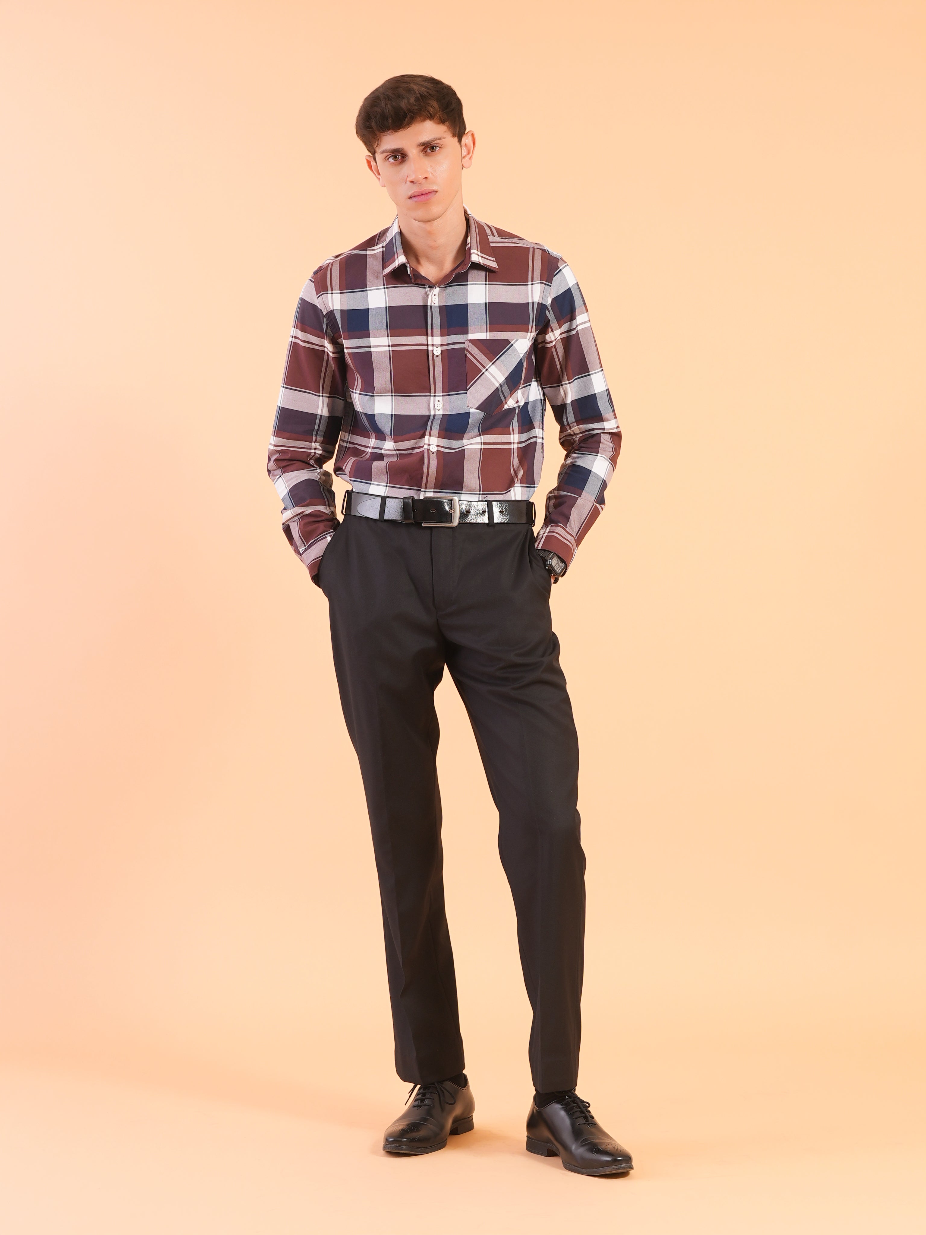 Wine Check Regular Fit Shirt