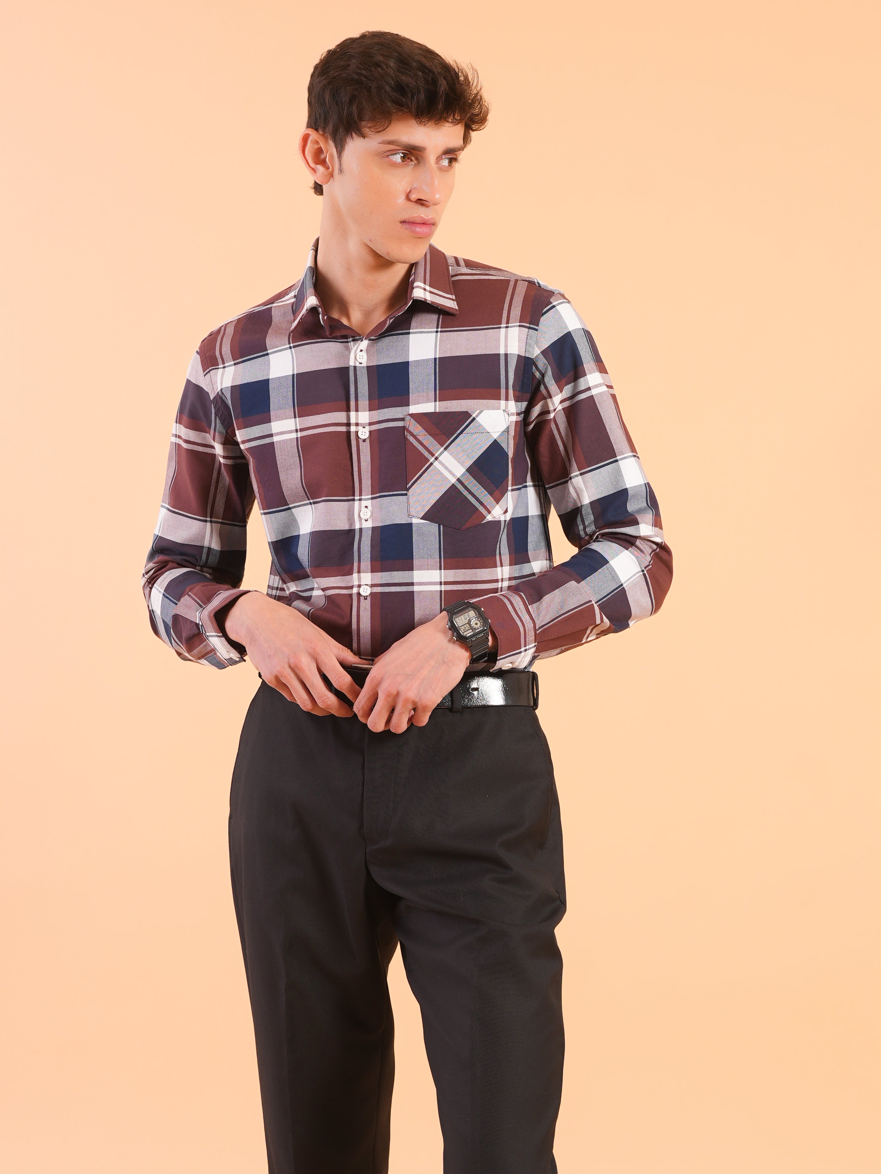 Wine Check Regular Fit Shirt