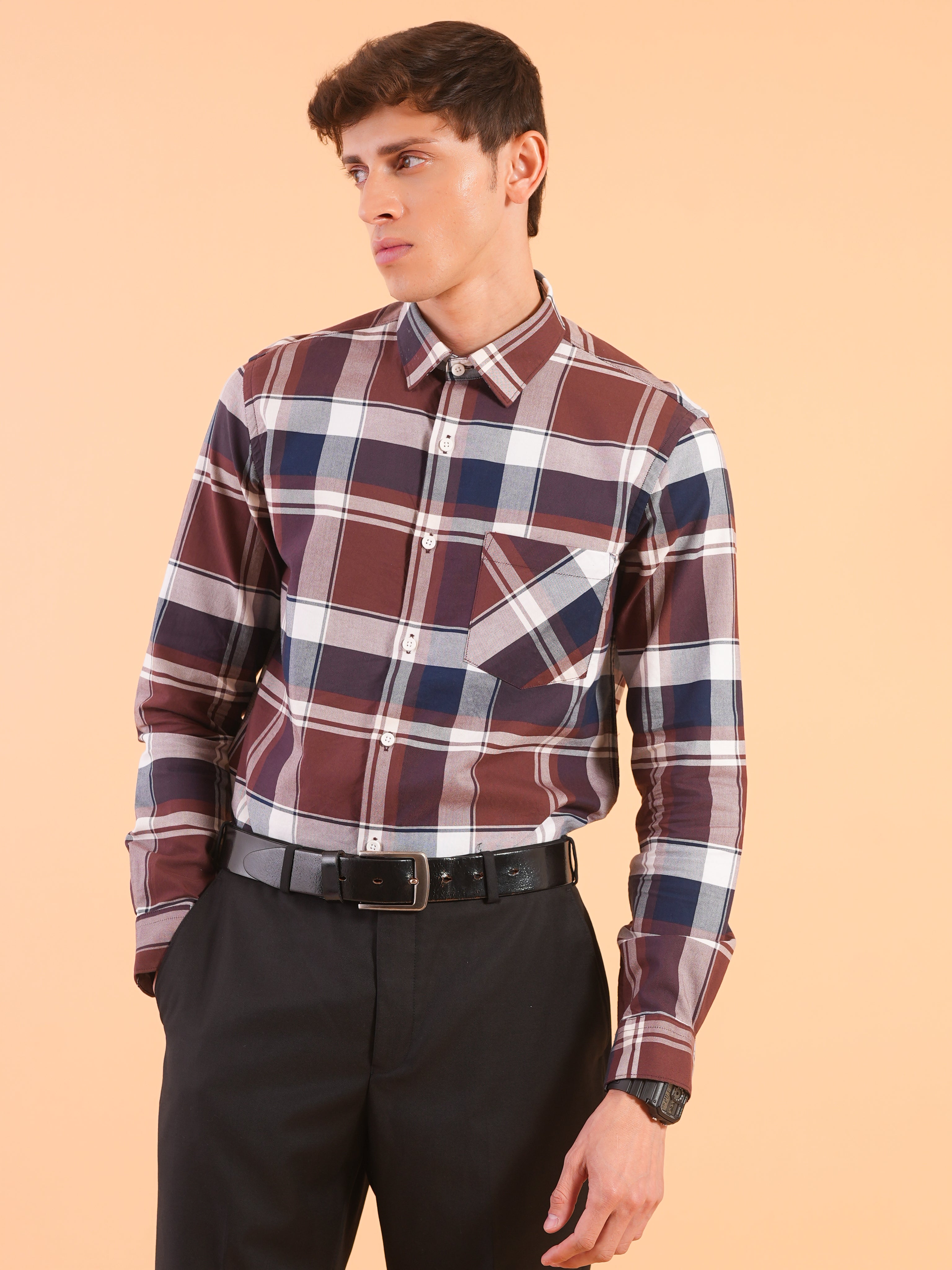 Wine Check Regular Fit Shirt