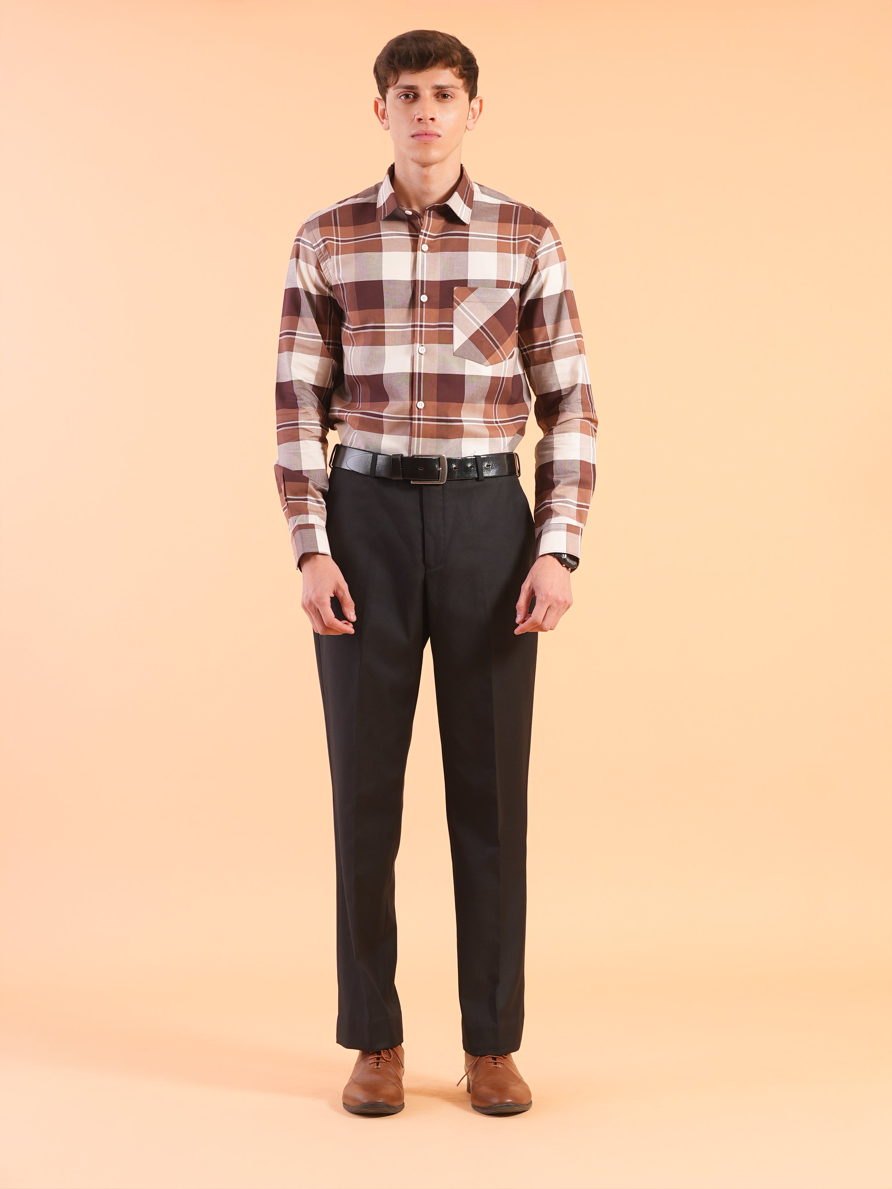Brown Check Regular Fit Shirt