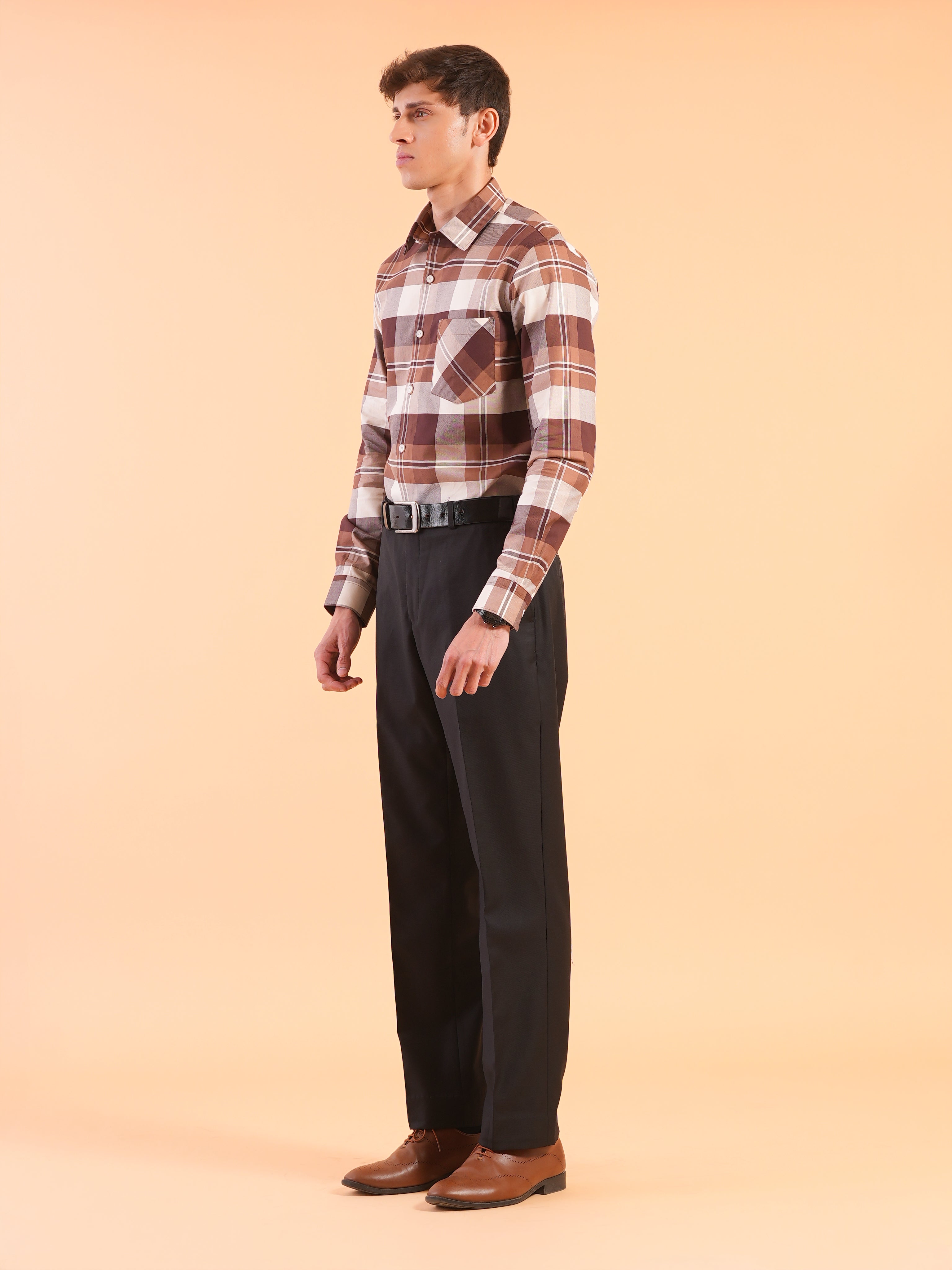 Brown Check Regular Fit Shirt