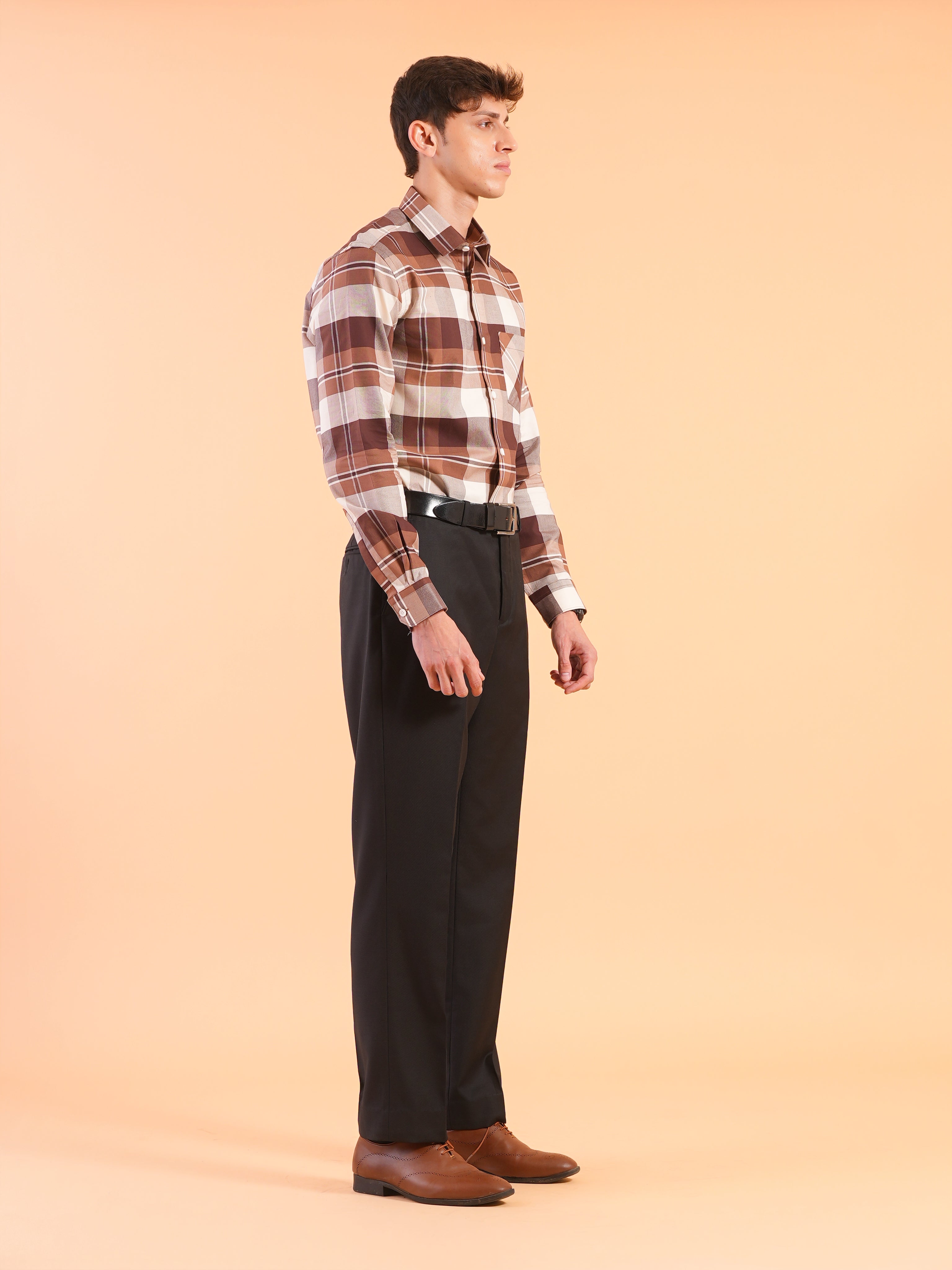Brown Check Regular Fit Shirt