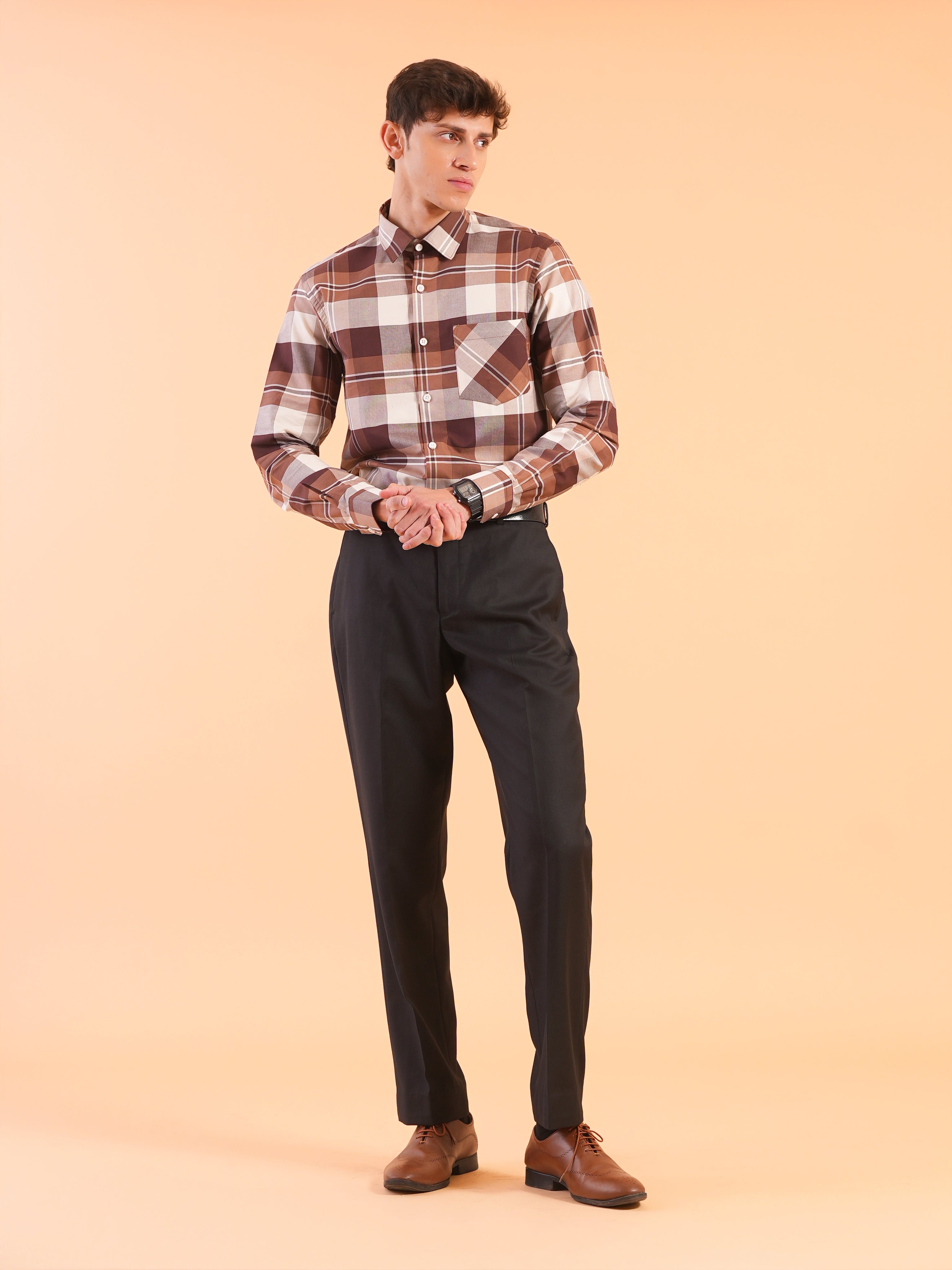 Brown Check Regular Fit Shirt