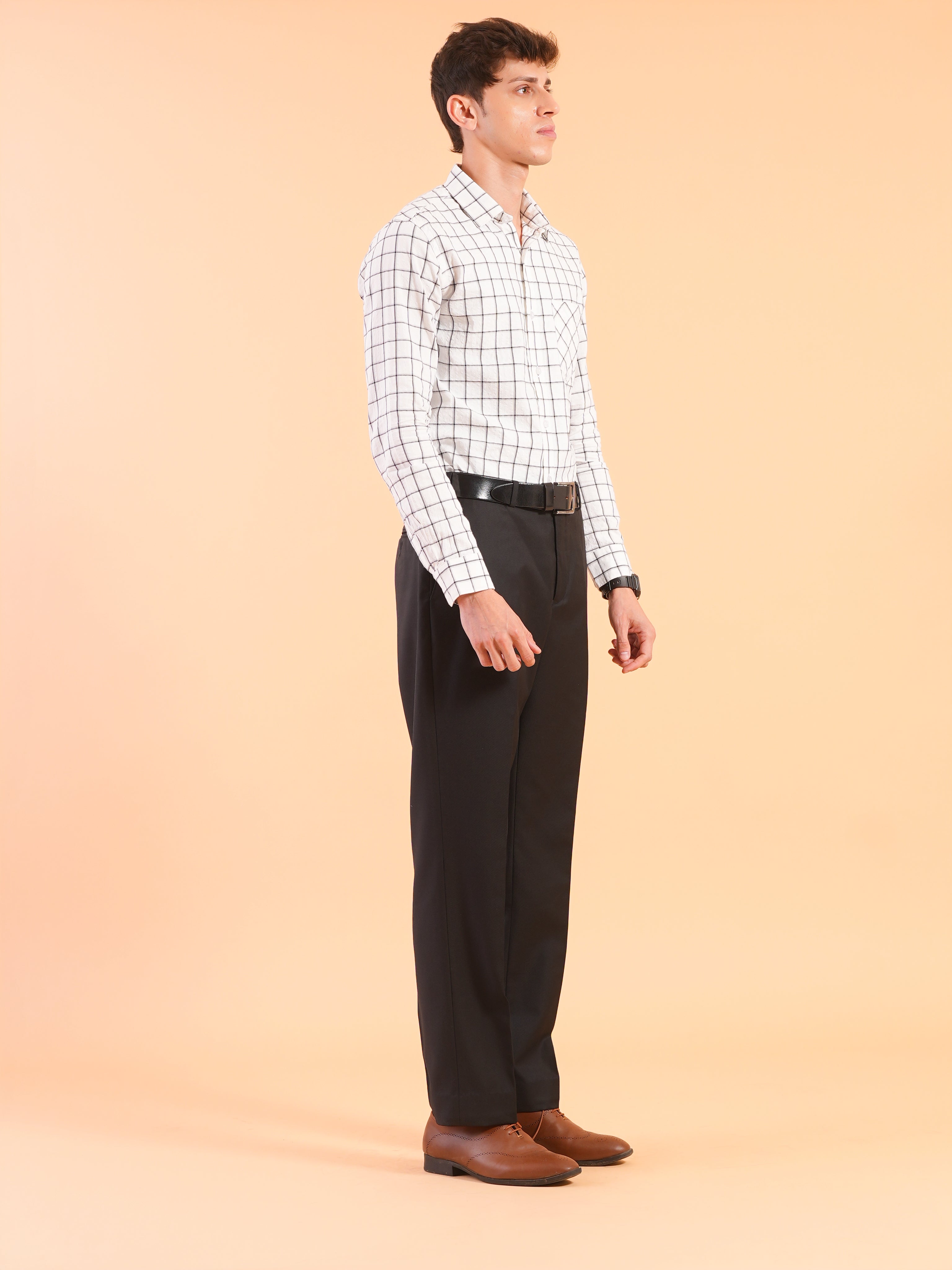 White Checks Stripe Slim Fit Shirt