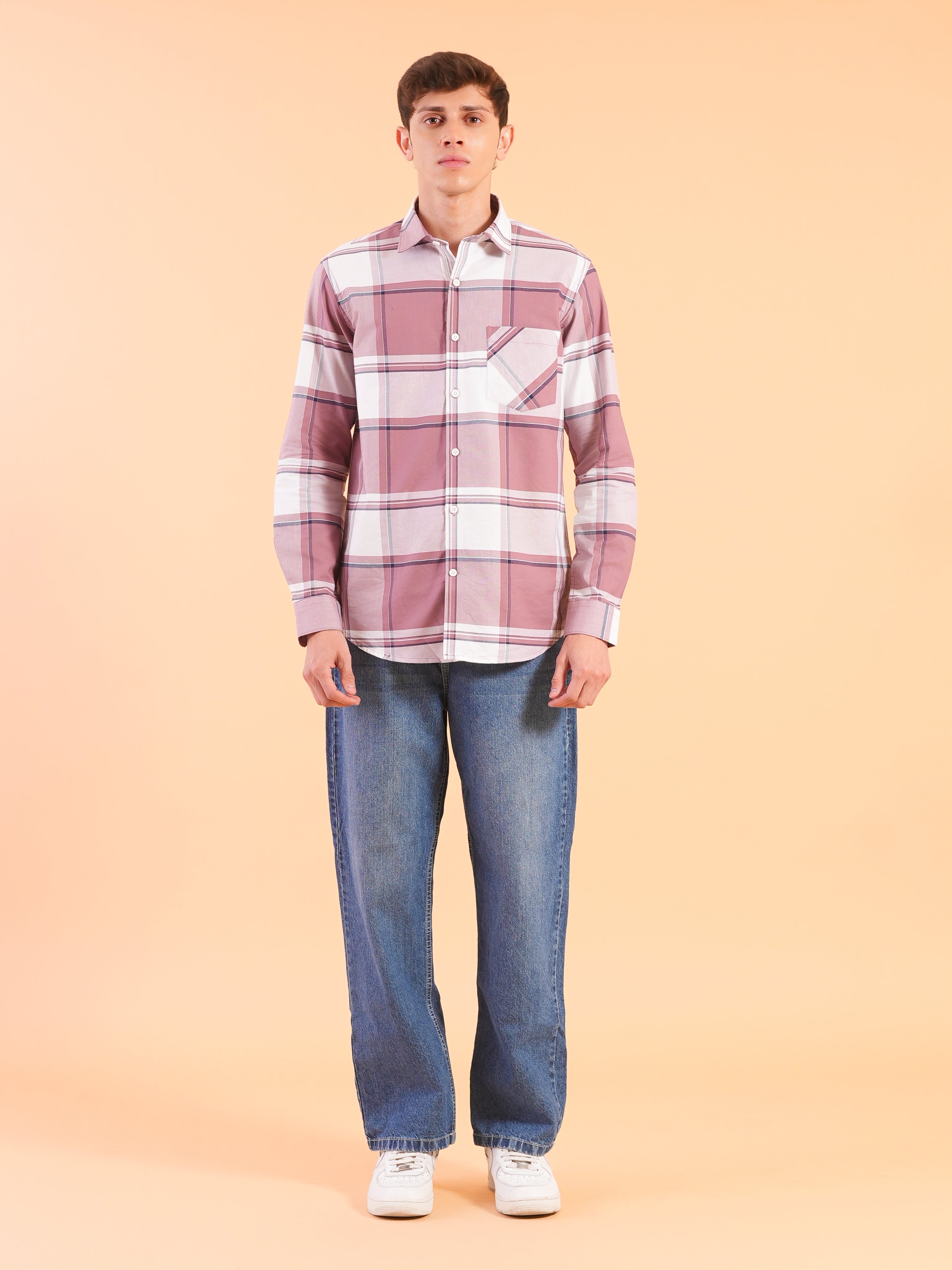 Muted Pink Check Regular Fit Shirt