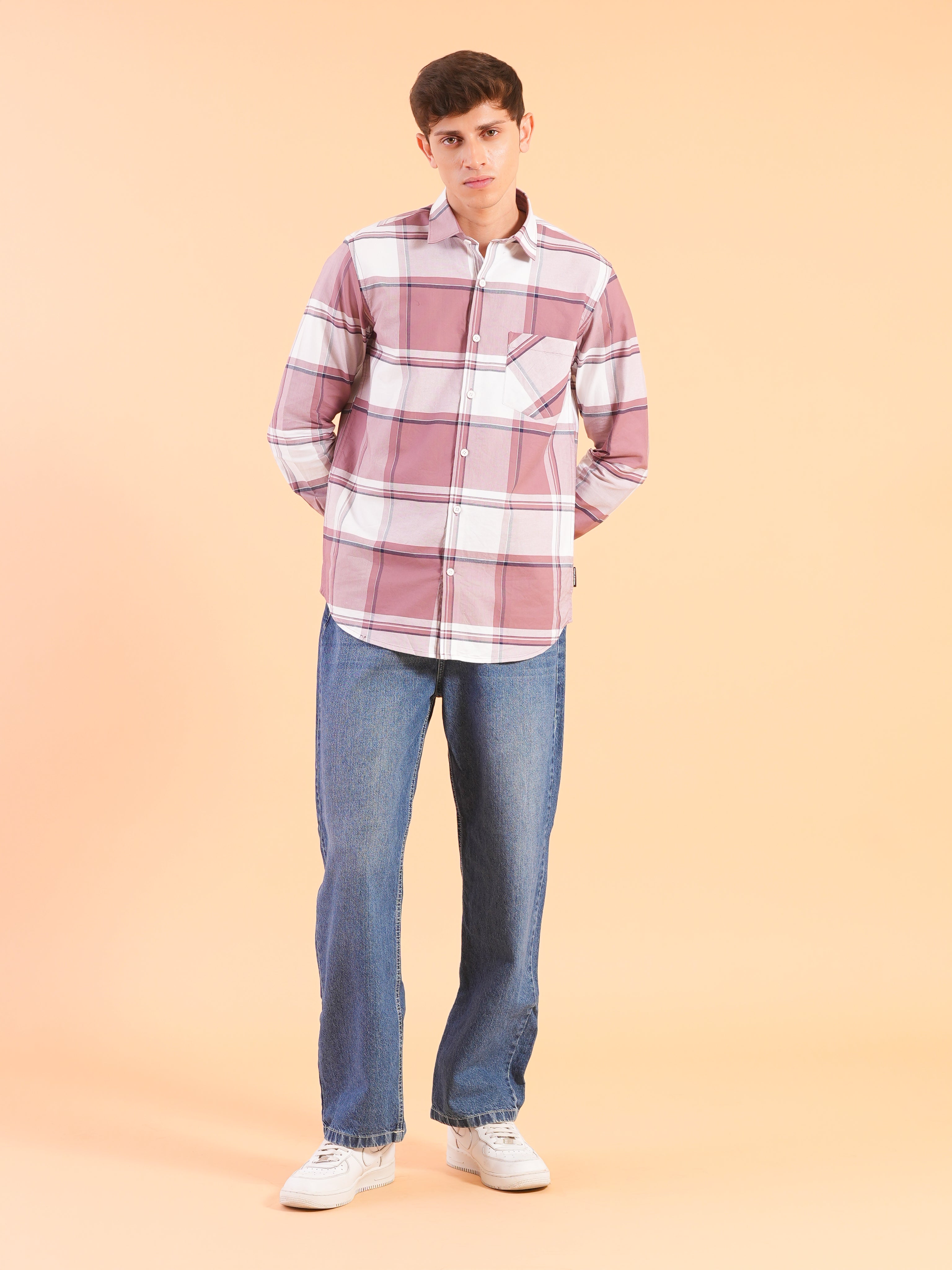 Muted Pink Check Regular Fit Shirt