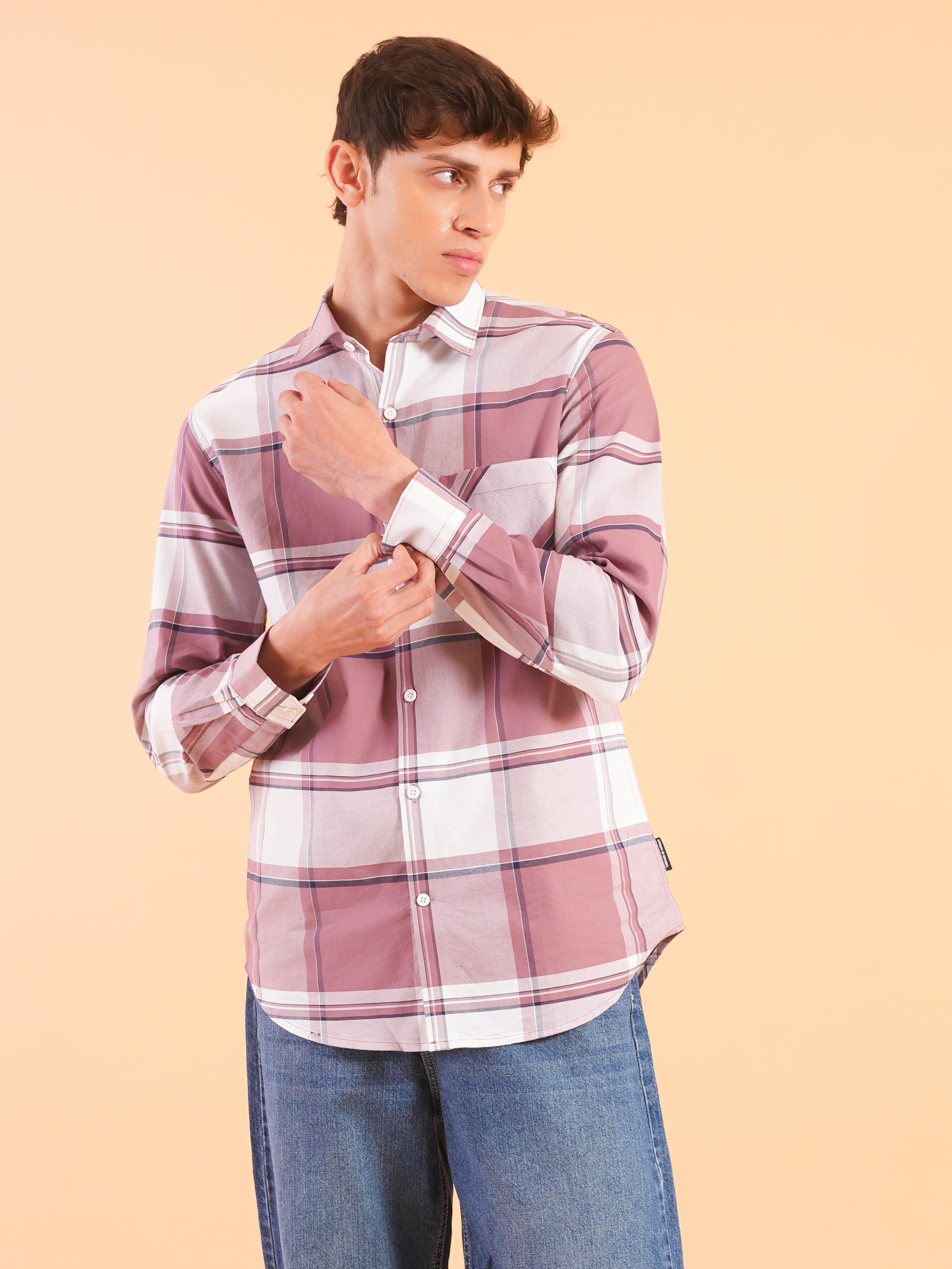Muted Pink Check Regular Fit Shirt