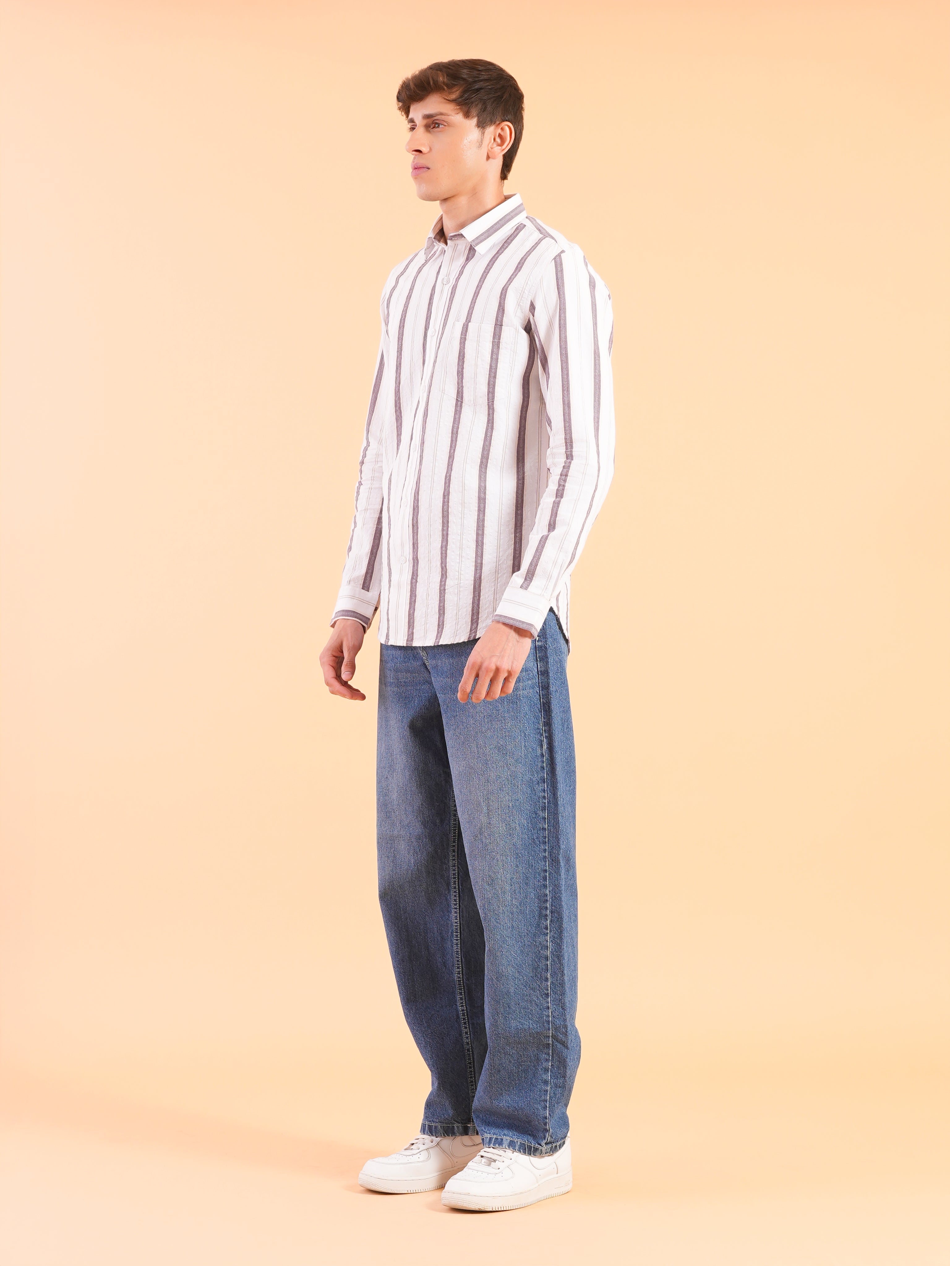 White Burgundy Stripe Slim Fit Shirt